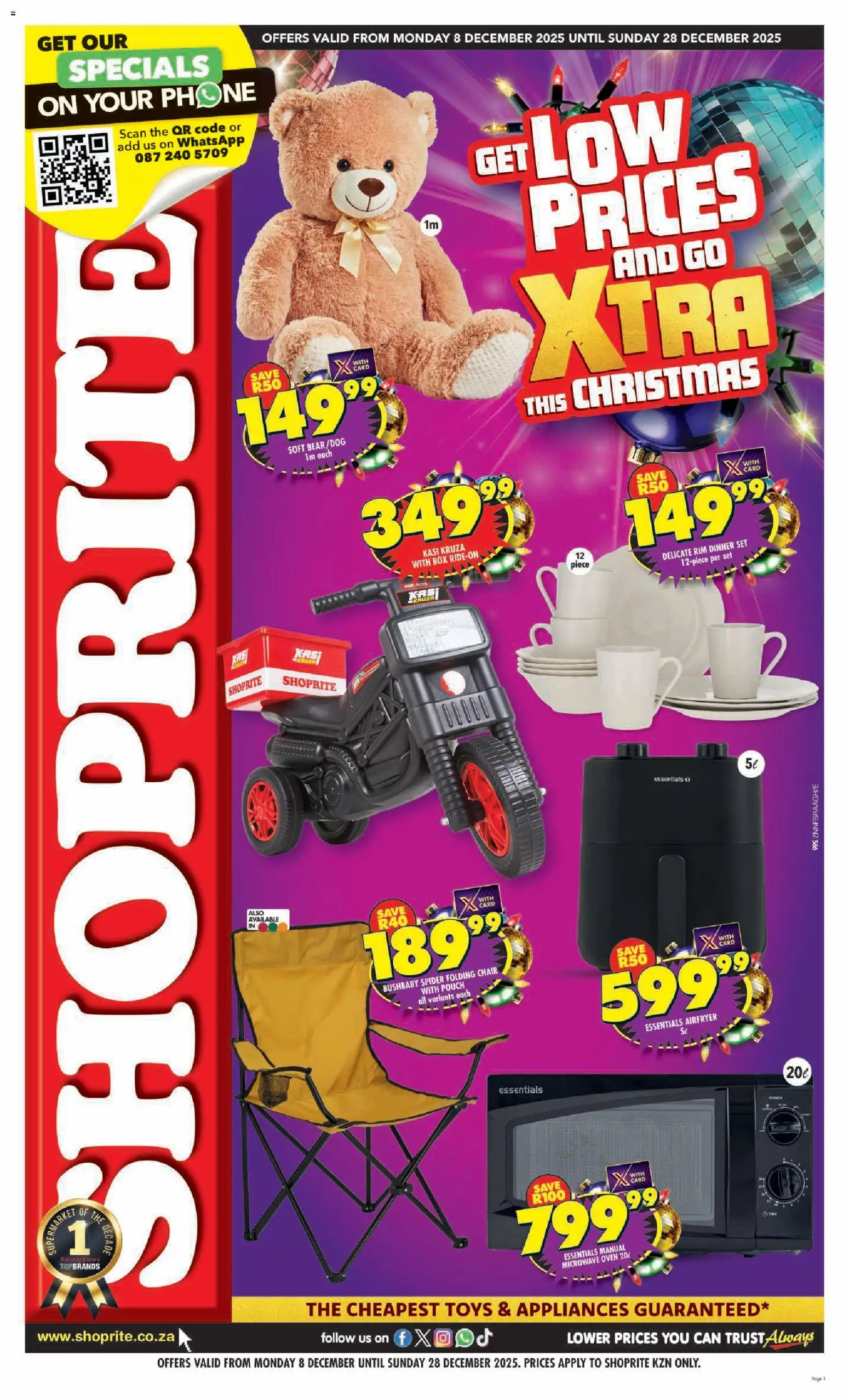 New Shoprite catalogue – valid from 08.12.2025 | Page: 1 | Products: Phone, Chair, Box, Microwave