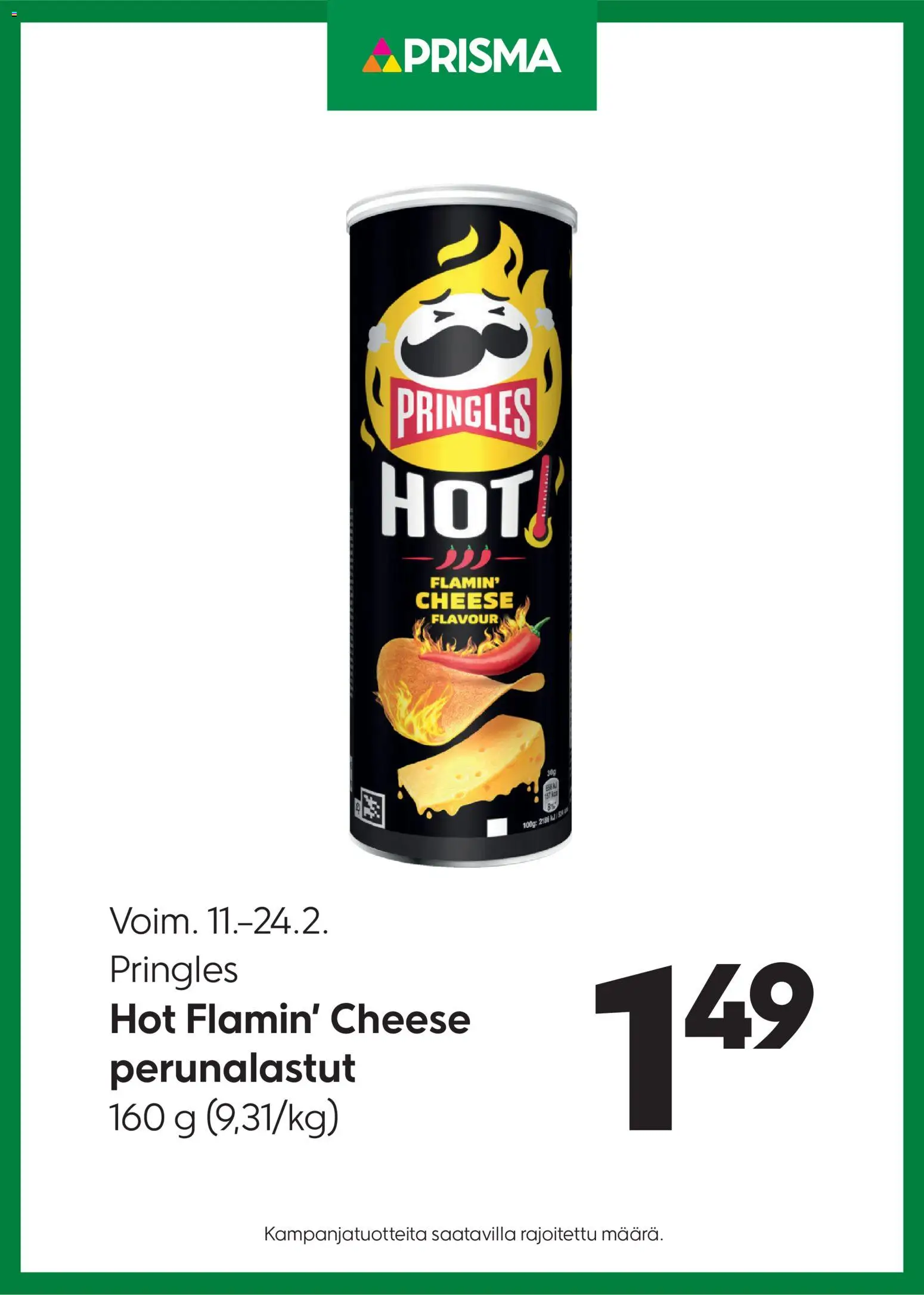 Prisma tarjoukset Pringles Hot Flamin’ Cheese – voimassa 11.02.2026 alkaen | Sivu: 1