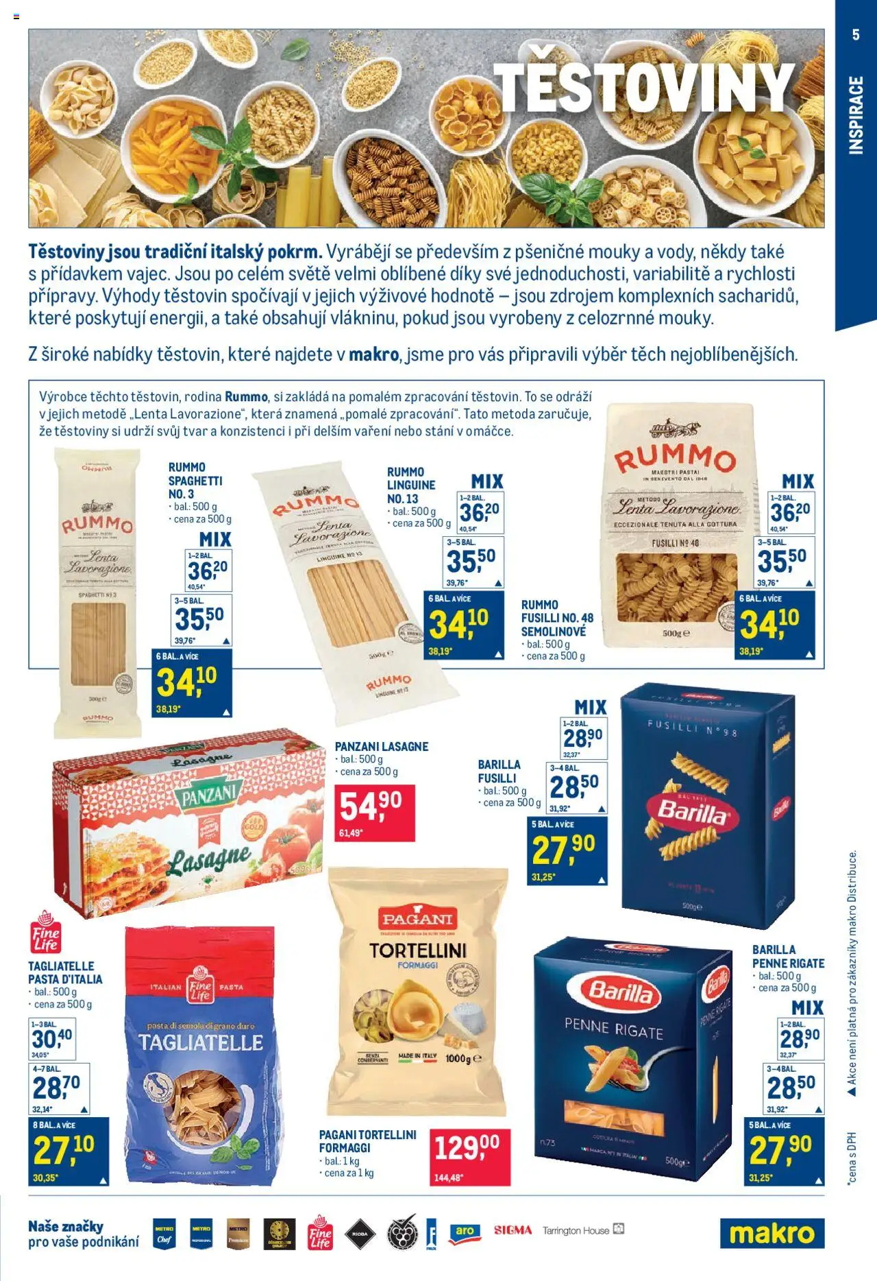 Makro leták - Pro milovníky jídla od 13.08.2025 | Strana: 5 | Produkty: Penne, Těstoviny, Tortellini, Lasagne