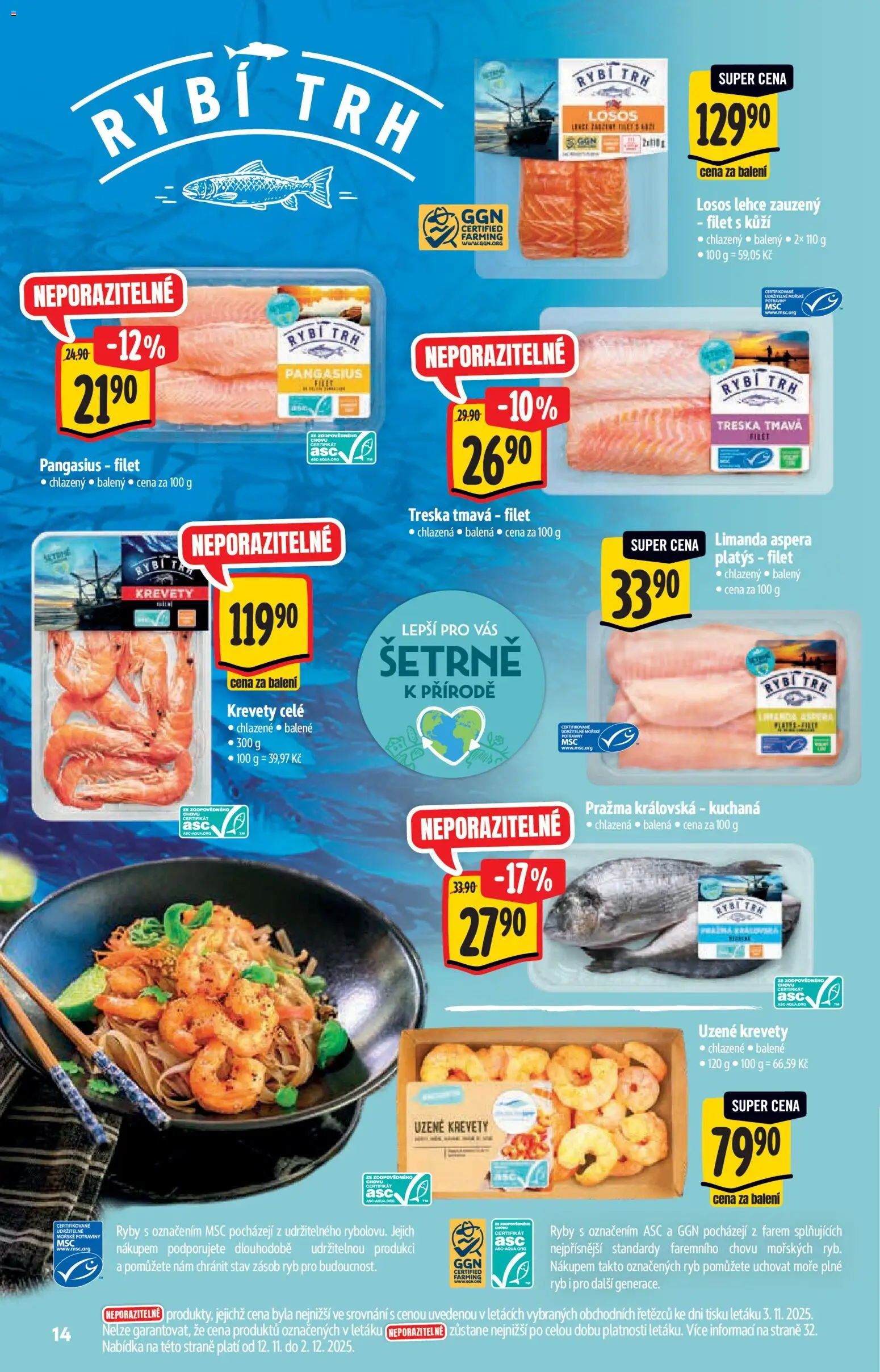 Albert katalog - Hypermarket od 12.11.2025 | Strana: 14 | Produkty: Pražma, Losos, Potraviny, Krevety
