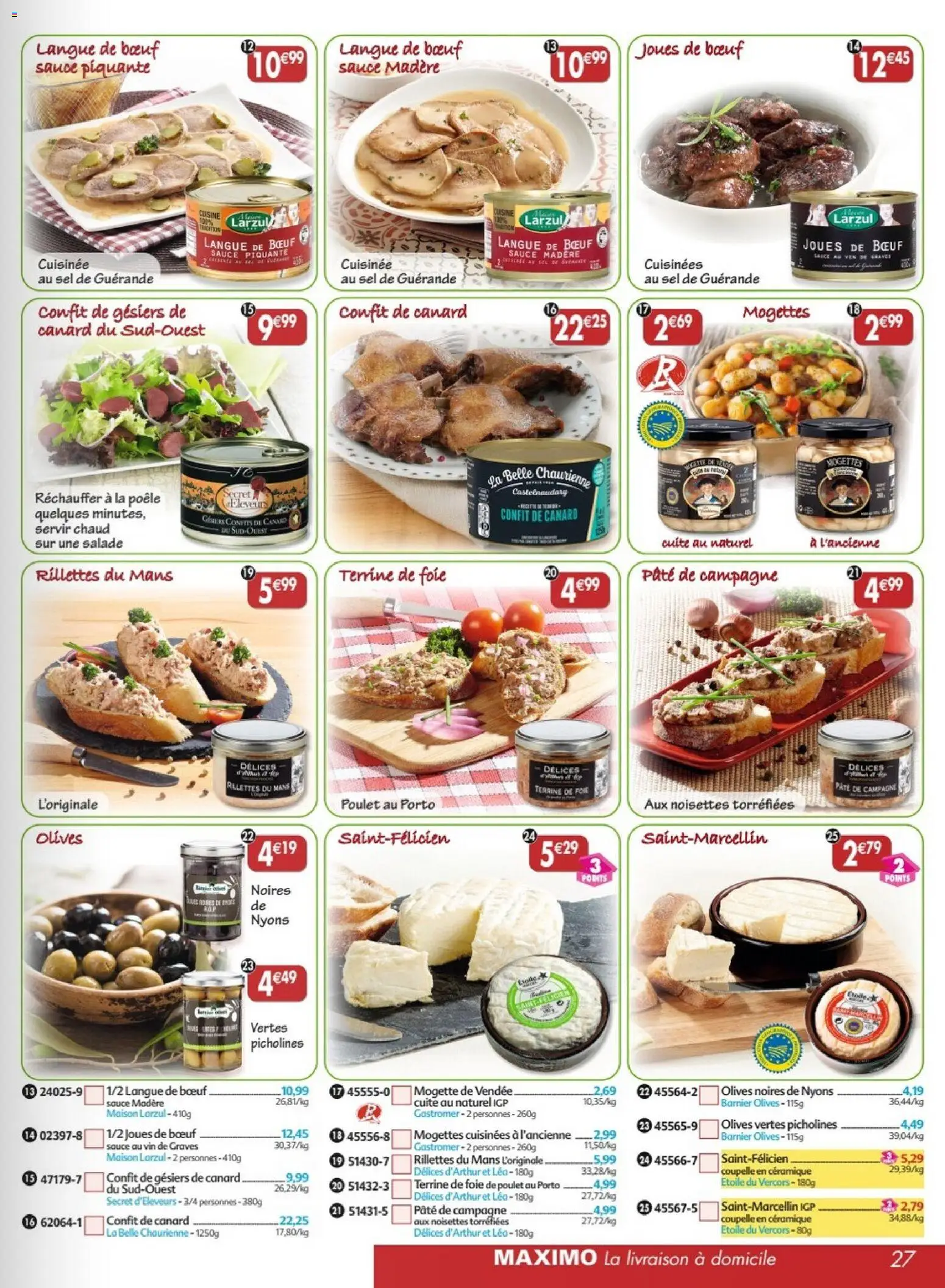 {H1} | Page: 27 | Produits: Salade, Noisettes, Langue de bœuf, Vin