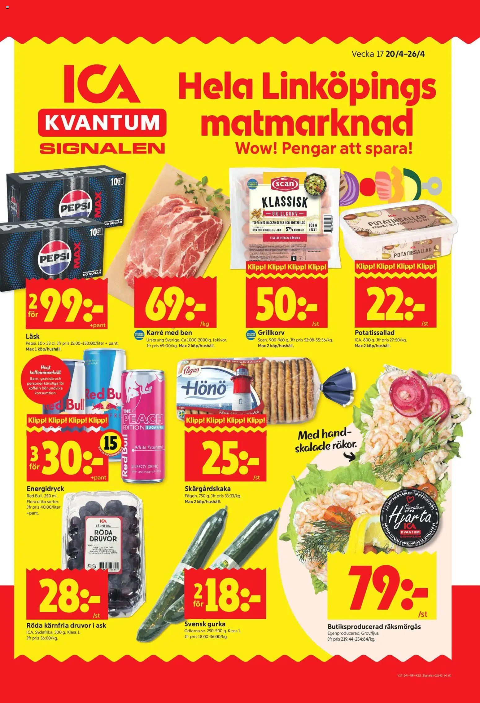 ICA Kvantum reklamblad aktuell från 20.04.2026 | Sida: 1 | Produkter: Red bull, Pepsi, Rostad lök, Öl