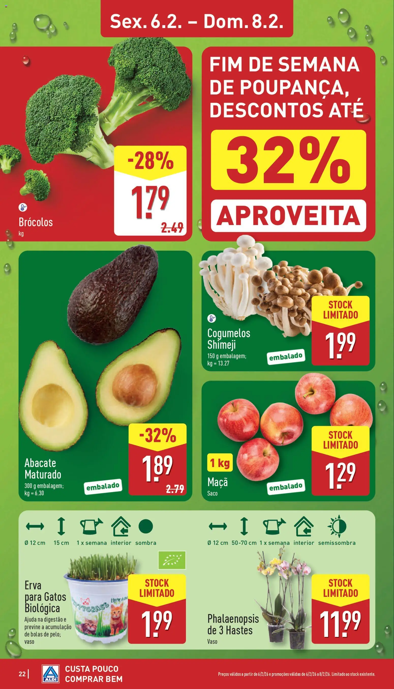 Aldi folheto │ válido de 02.02.2026 | Página: 22 | Produtos: Brócolos, Vaso, Abacate, Cogumelos