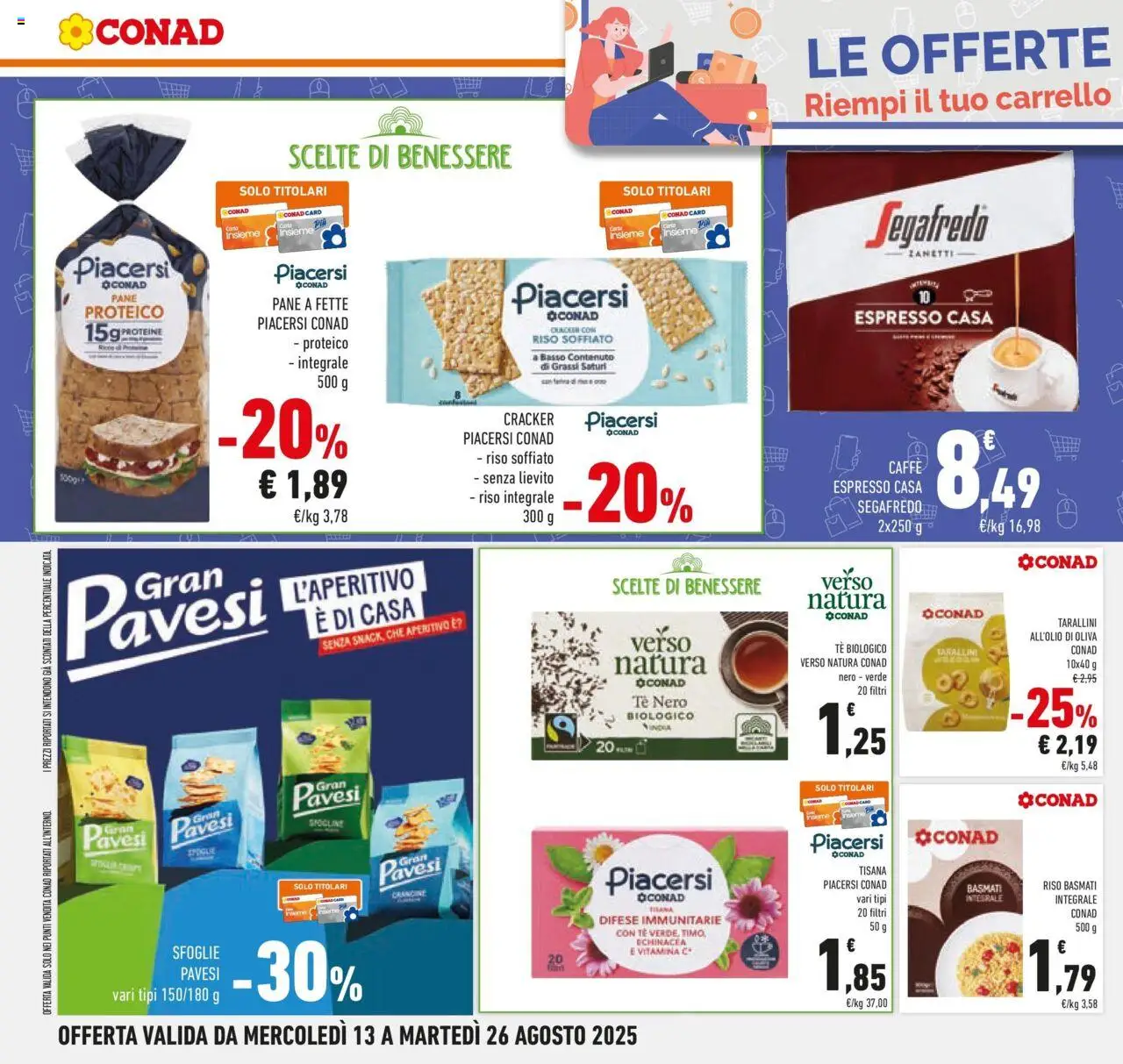 Volantino Conad del 12.08.2025 | Pagina: 24 | Prodotti: Pane, Caffè, Riso, Carrello