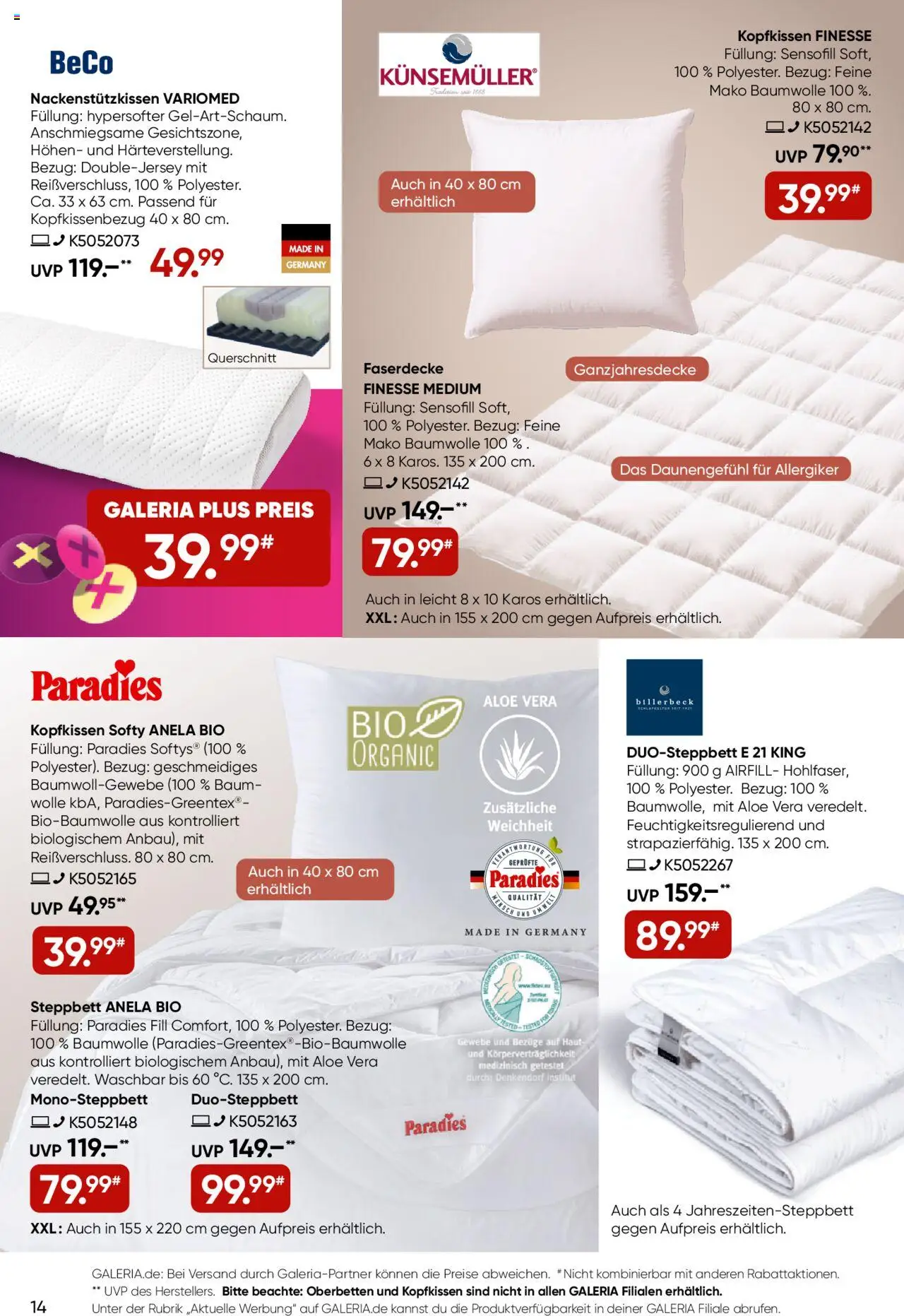 Galeria Karstadt Kaufhof Prospekt 	 – gültig ab 24.09.2025 | Seite: 14 | Produkte: Kopfkissen