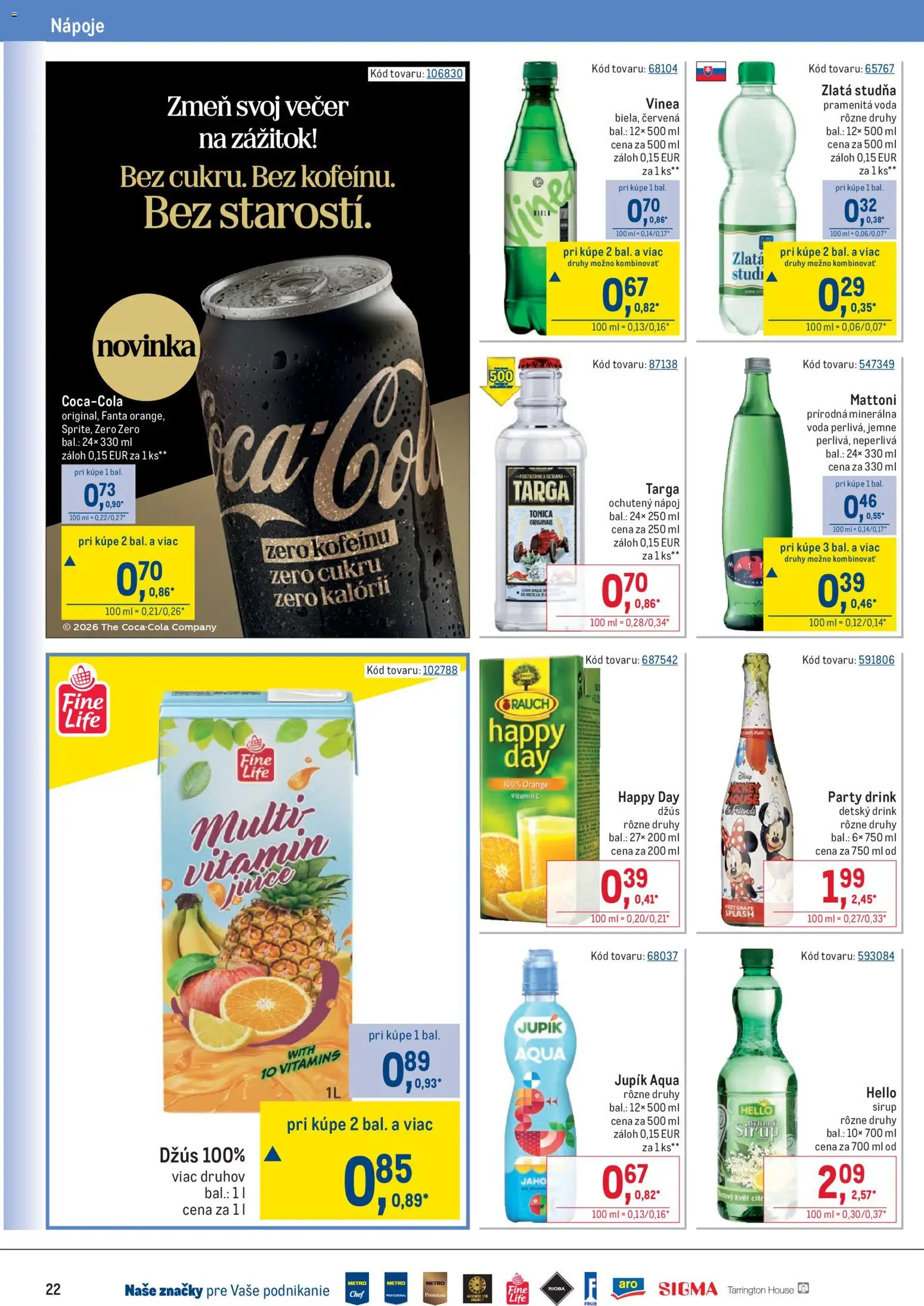 Nové Metro akcie – leták je platný od 25.02.2026 | Strana: 22 | Produkty: Mattoni, Fanta, Voda, Vinea
