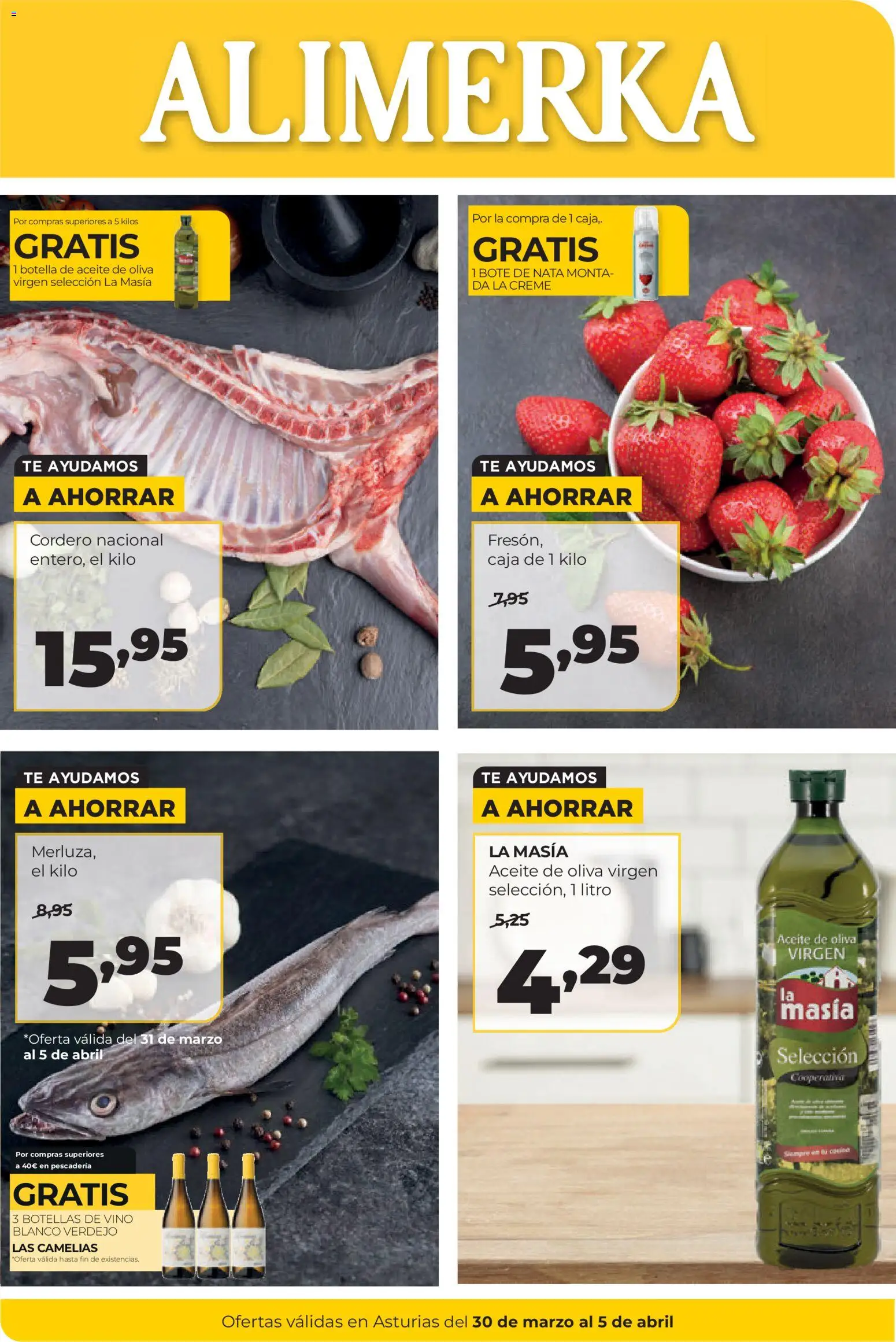 Alimerka folleto Asturias │ válido desde el 30.03.2026 | Página: 1 | Productos: Aceite, Vino, Φίλτρο καφέ, Caja