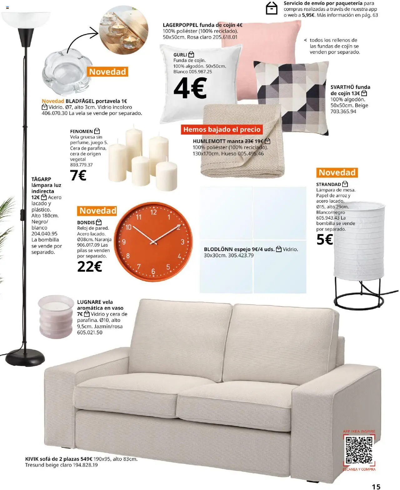 Catálogo IKEA Salones │ válido desde el 01.09.2025 | Página: 15 | Productos: Vela aromática, Manta, Bombilla, Espejo