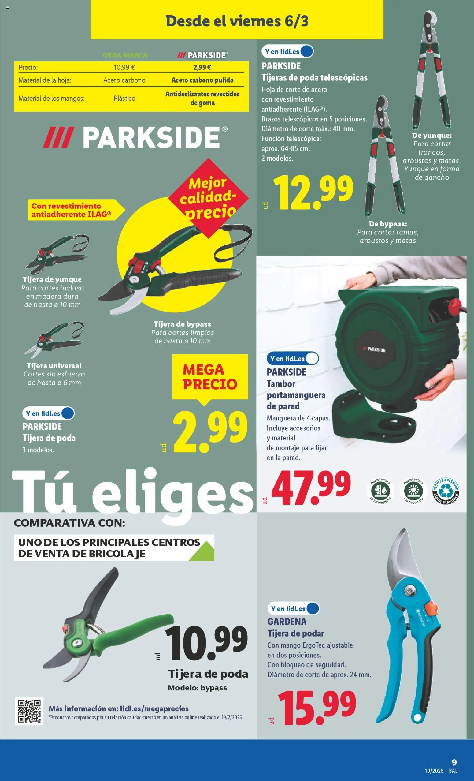 Lidl folleto de bazar │ válido desde el 02.03.2026 | Página: 17 | Productos: Tijera de poda, Manguera, Ρούτερ