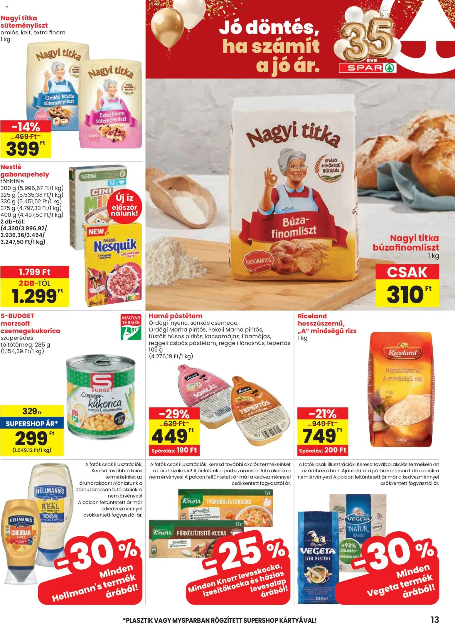 Spar akciós ujság - amely érvényes a következő dátumtól: 19.03.2026 | Oldal: 13 | Termékek: Csemegekukorica, Gabonapehely, Nesquik, Cheddar