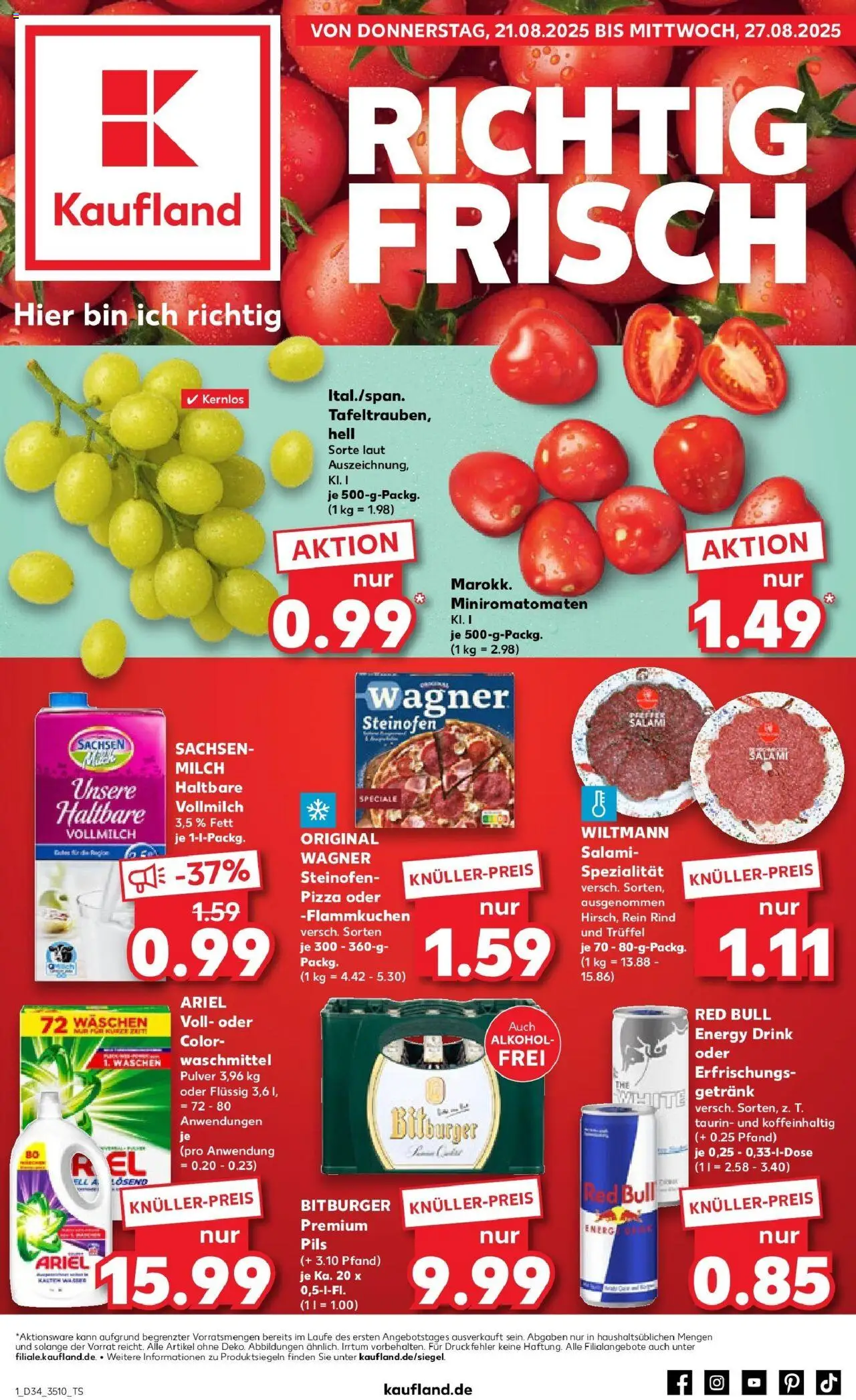 Kaufland prospekt Meiningen	 - gültig ab dem 21.08.2025 | Seite: 1 | Produkte: Bitburger, Ariel, Pils, Salami