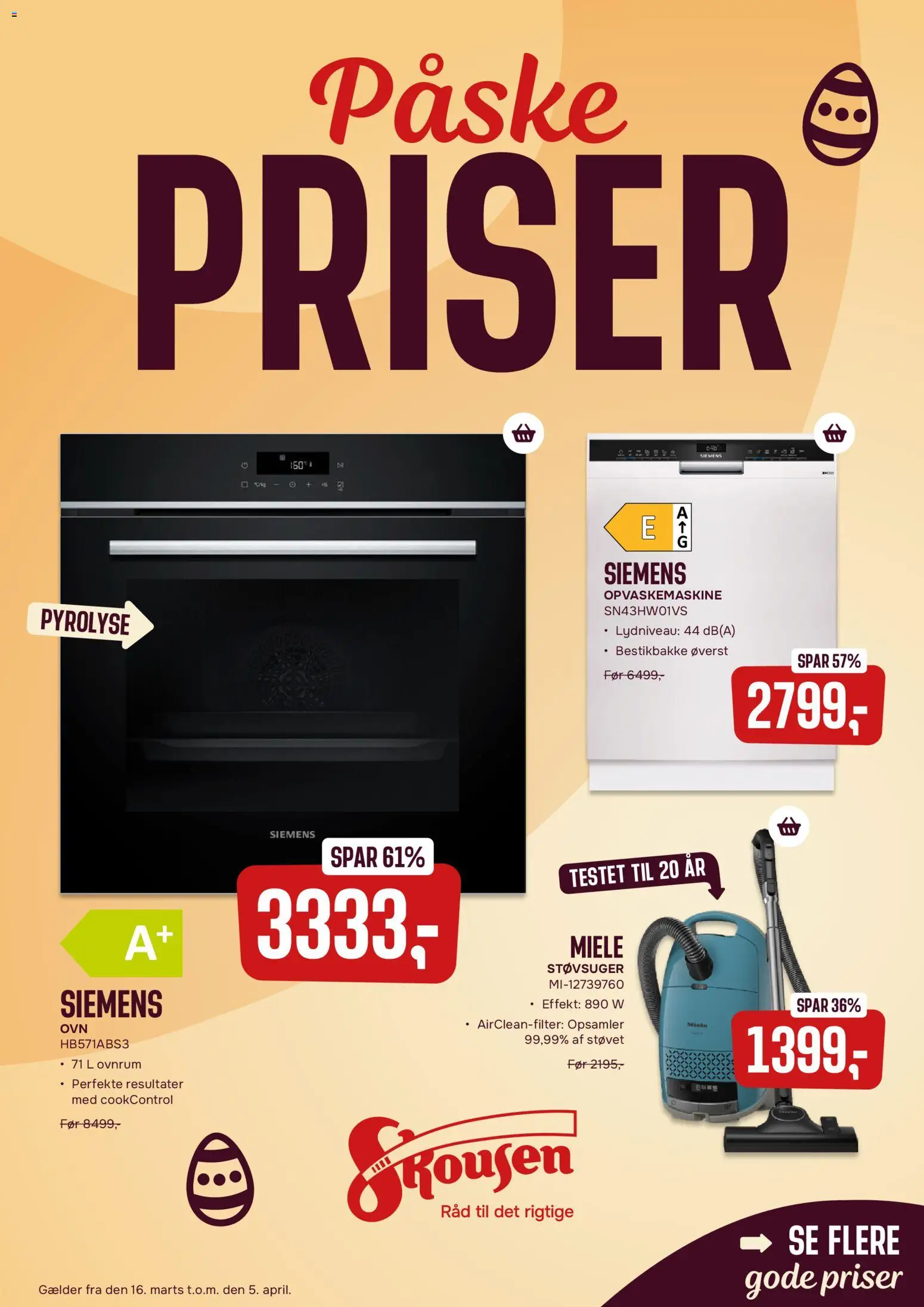 Skousen tilbudsavis – gyldig fra 16.03.2026 | Side: 1 | Produkter: Opvaskemaskine, Støvsuger