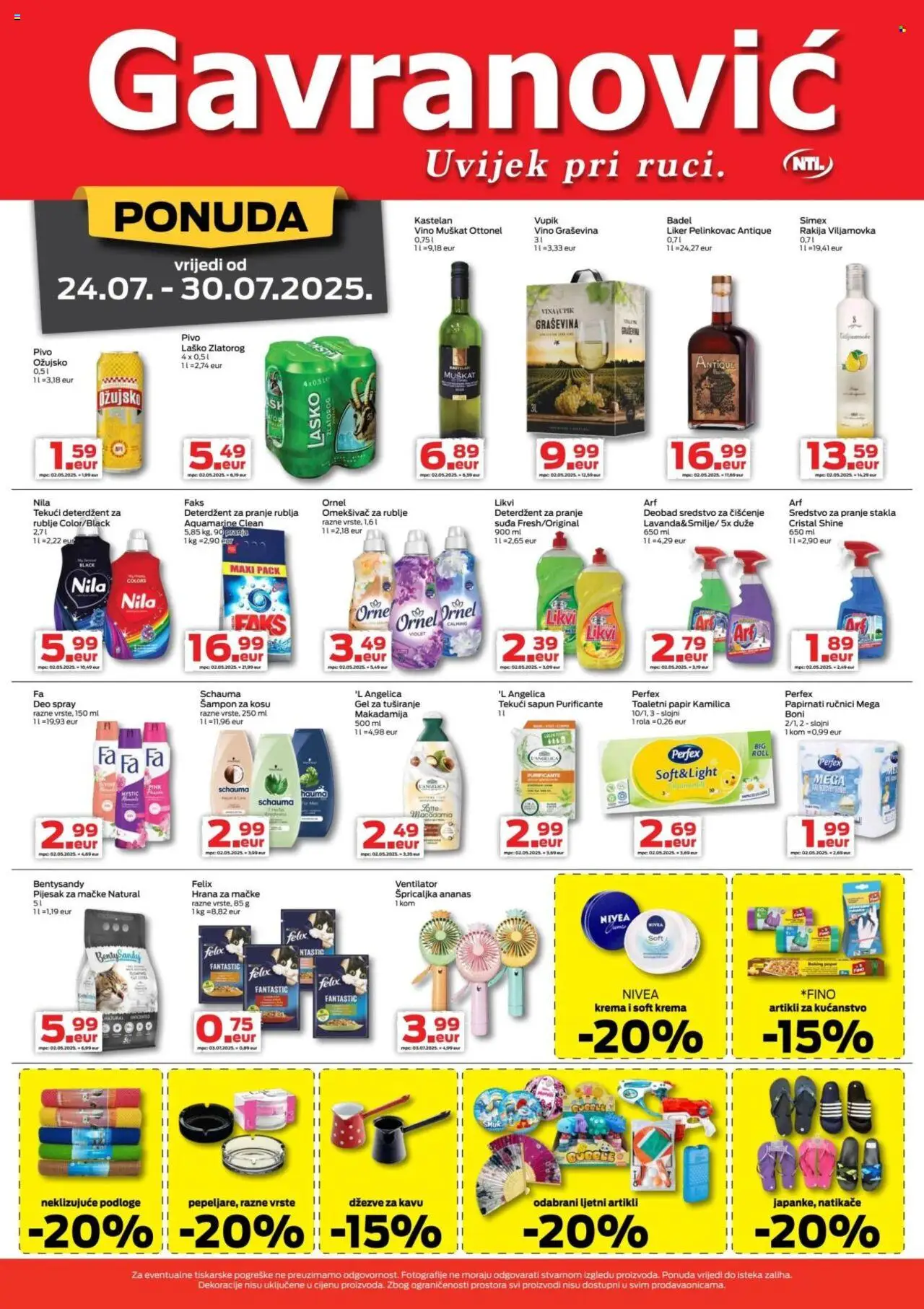 Gavranović katalog | vrijedi od 24.07.2025 | Stranica: 4 | Proizvodi: Sapun, Pelinkovac Antique, Toaletni papir, Hrana za mačke