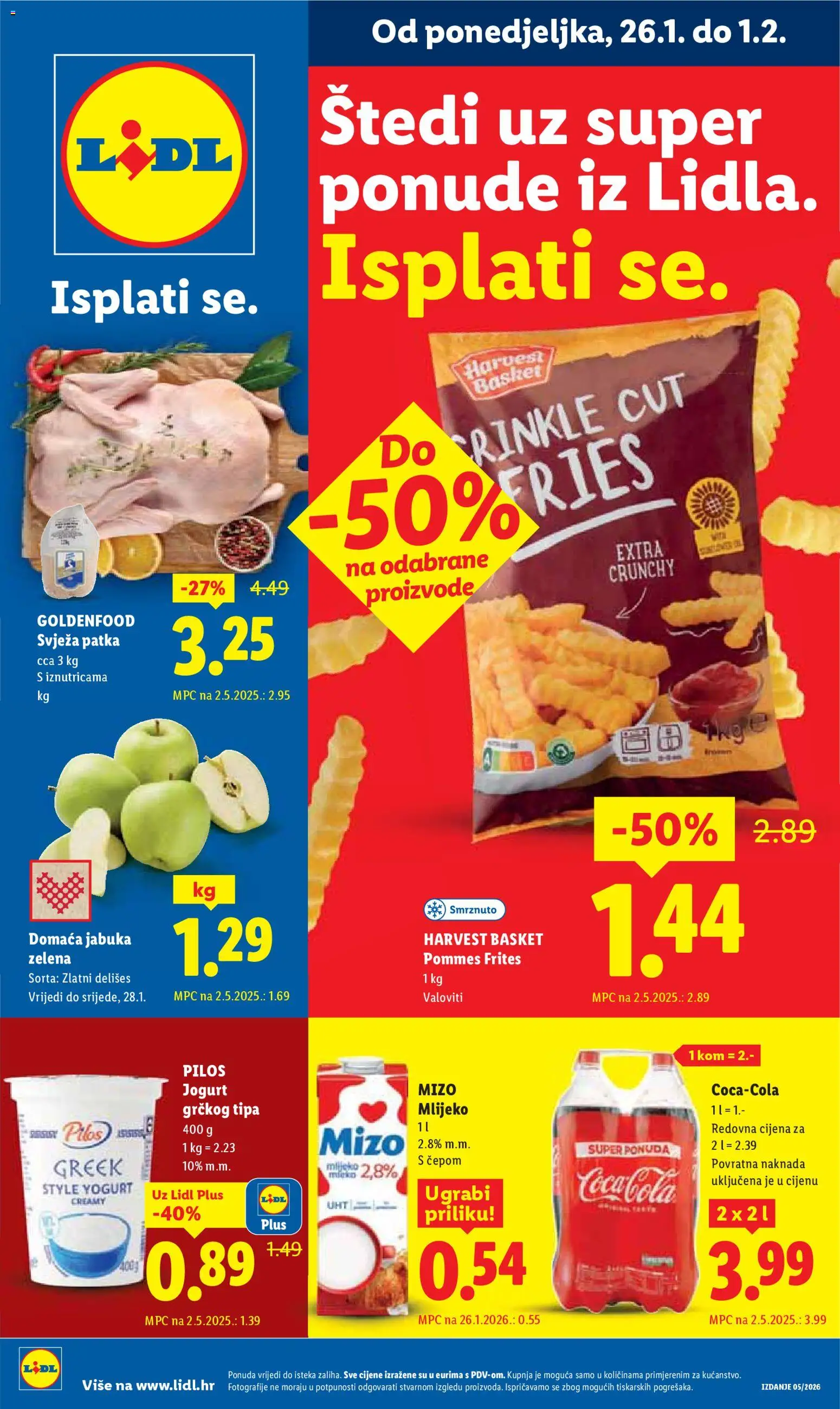 Lidl katalog | vrijedi od 26.01.2026 | Stranica: 1 | Proizvodi: Coca cola, Jogurt, Pommes frites, Jabuka