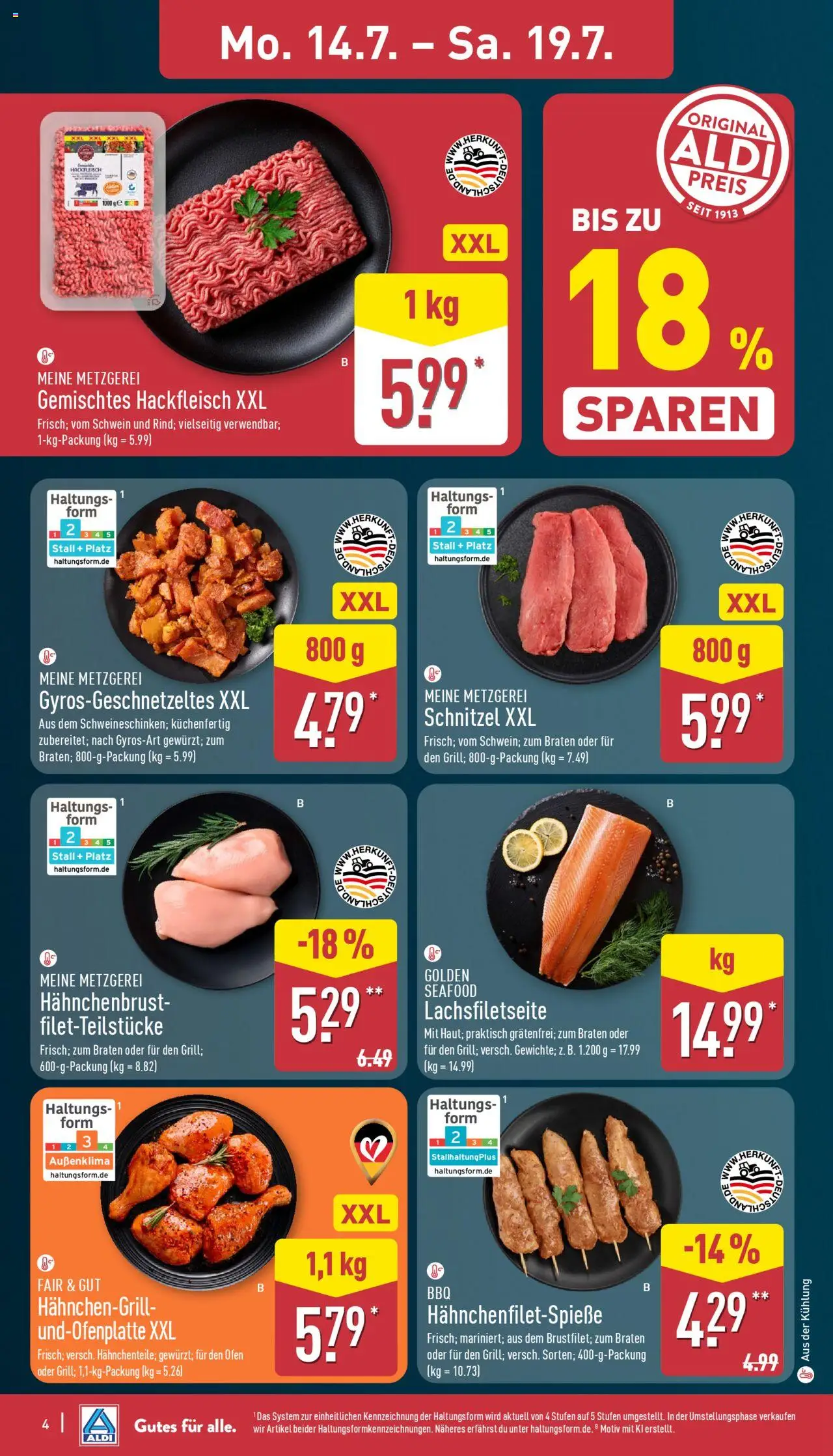 Aldi Prospekt 	 - gültig ab dem 14.07.2025 | Seite: 4 | Produkte: Grill, Schnitzel, Hackfleisch, Hahnchenbrust