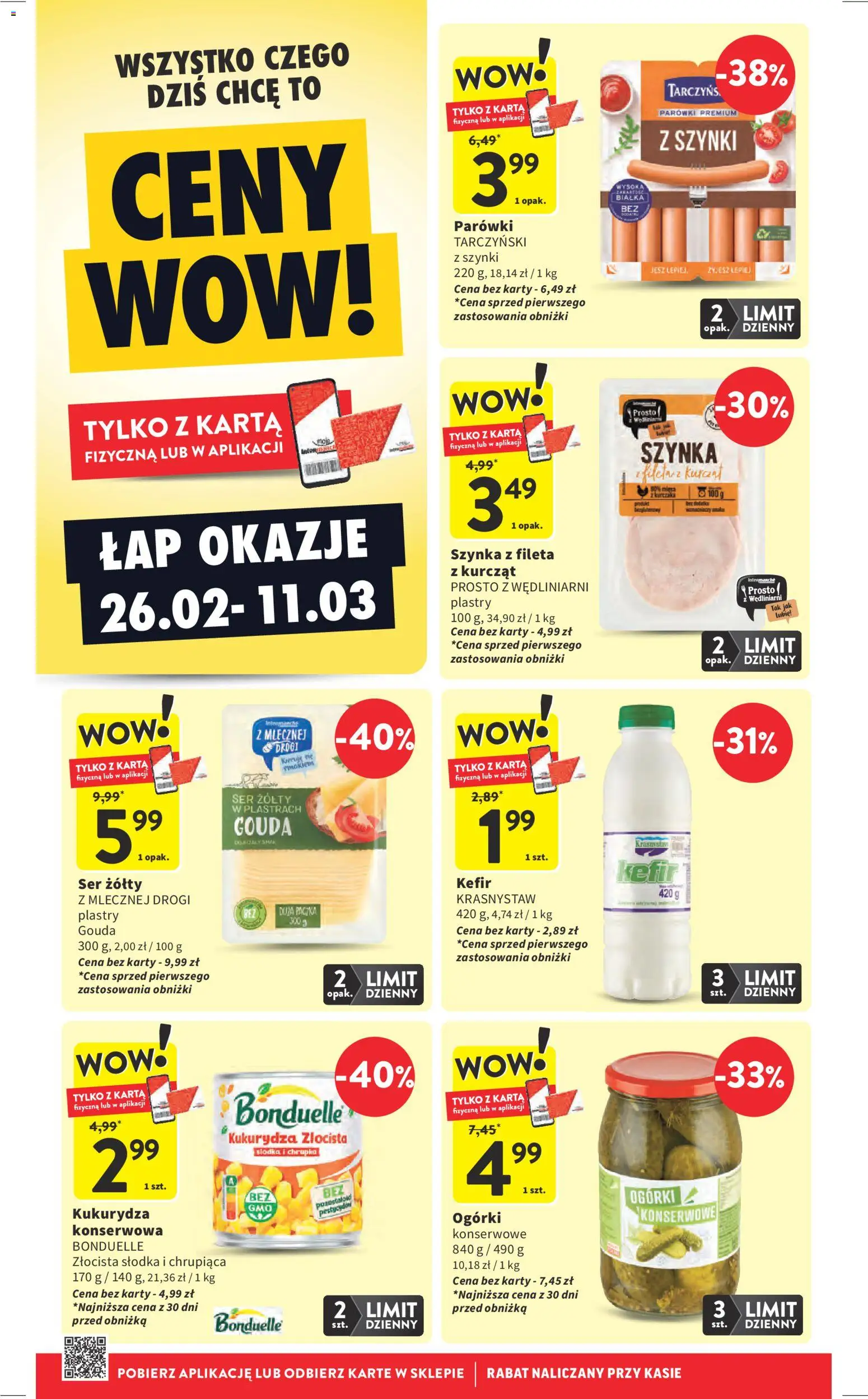 Intermarche Gazetka od 26.02.2026 | Strona: 8 | Produkty: Ser żółty, Parówki, Szynka, Ogórki konserwowe