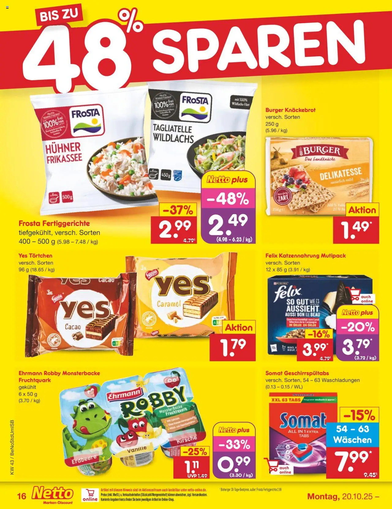 Netto Marken-Discount Prospekt 	 – gültig ab 20.10.2025 | Seite: 22 | Produkte: Milch, Burger, Frosta, Fertiggerichte