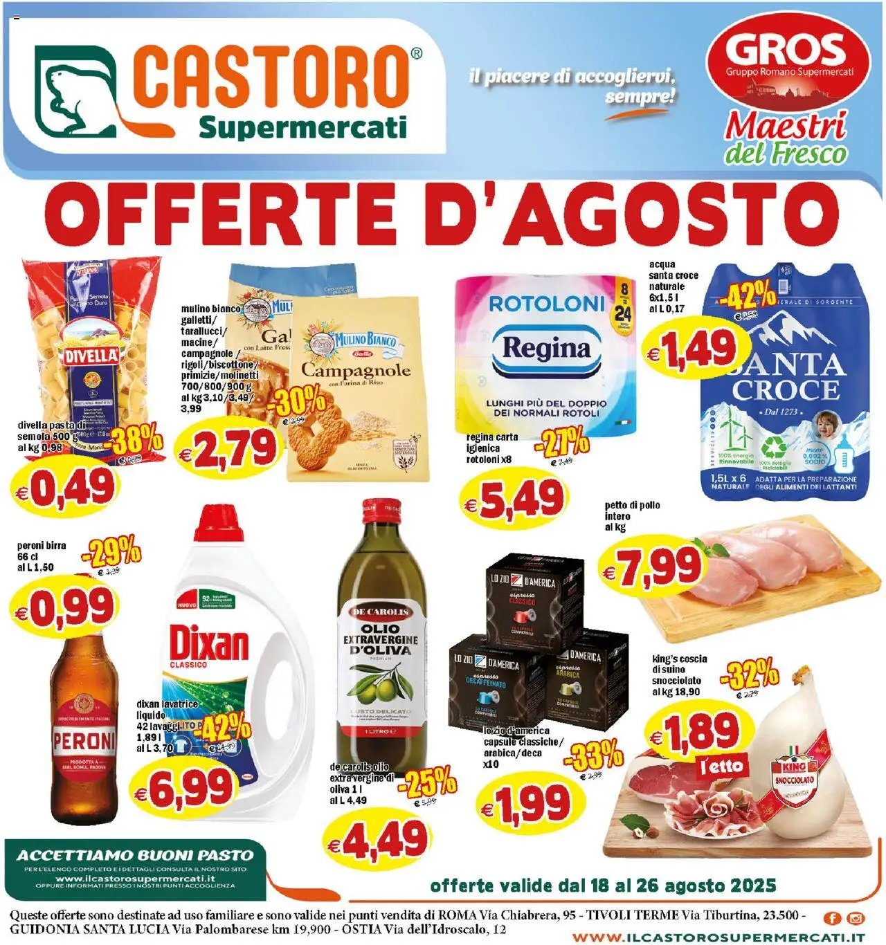 Volantino Il Castoro del 18.08.2025 | Pagina: 1 | Prodotti: Acqua, Suino, Latte, Olio