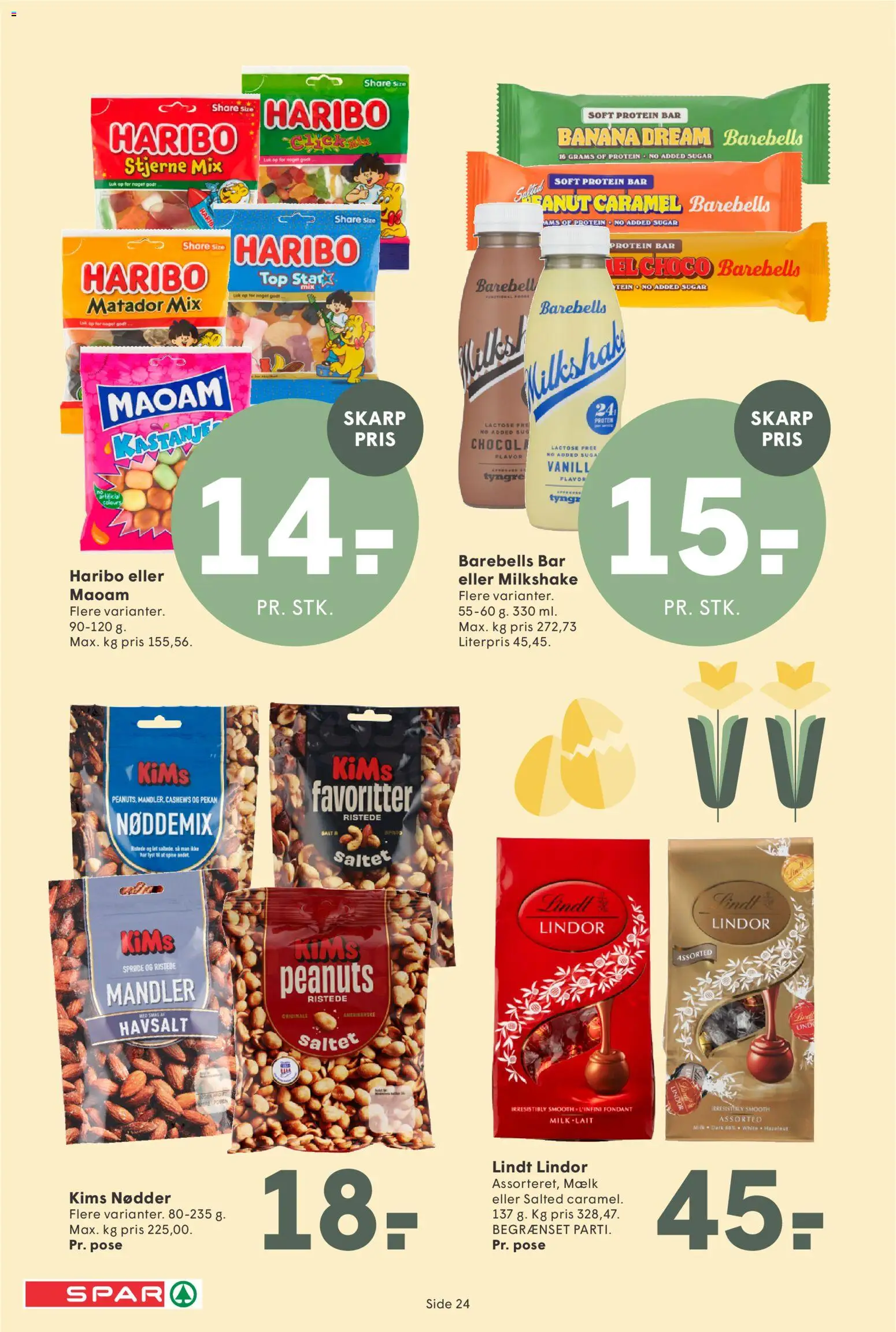 Spar tilbudsavis – gyldig fra 27.03.2026 | Side: 24 | Produkter: Mælk, Peanuts, Mandler, Milkshake