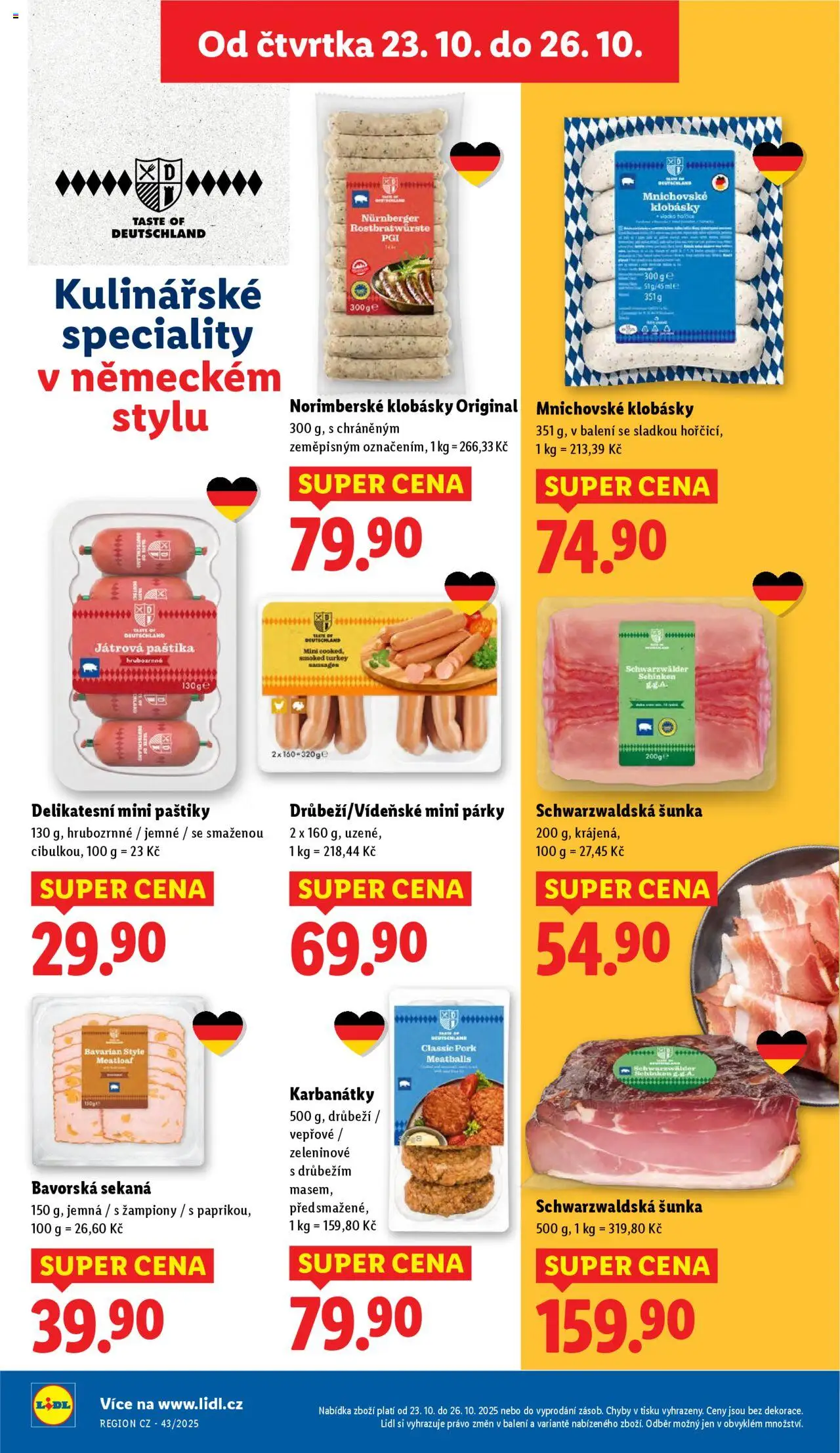 Lidl leták od 23.10.2025 | Strana: 14 | Produkty: Schwarzwaldská šunka, Šunka, Sekaná, Klobásky