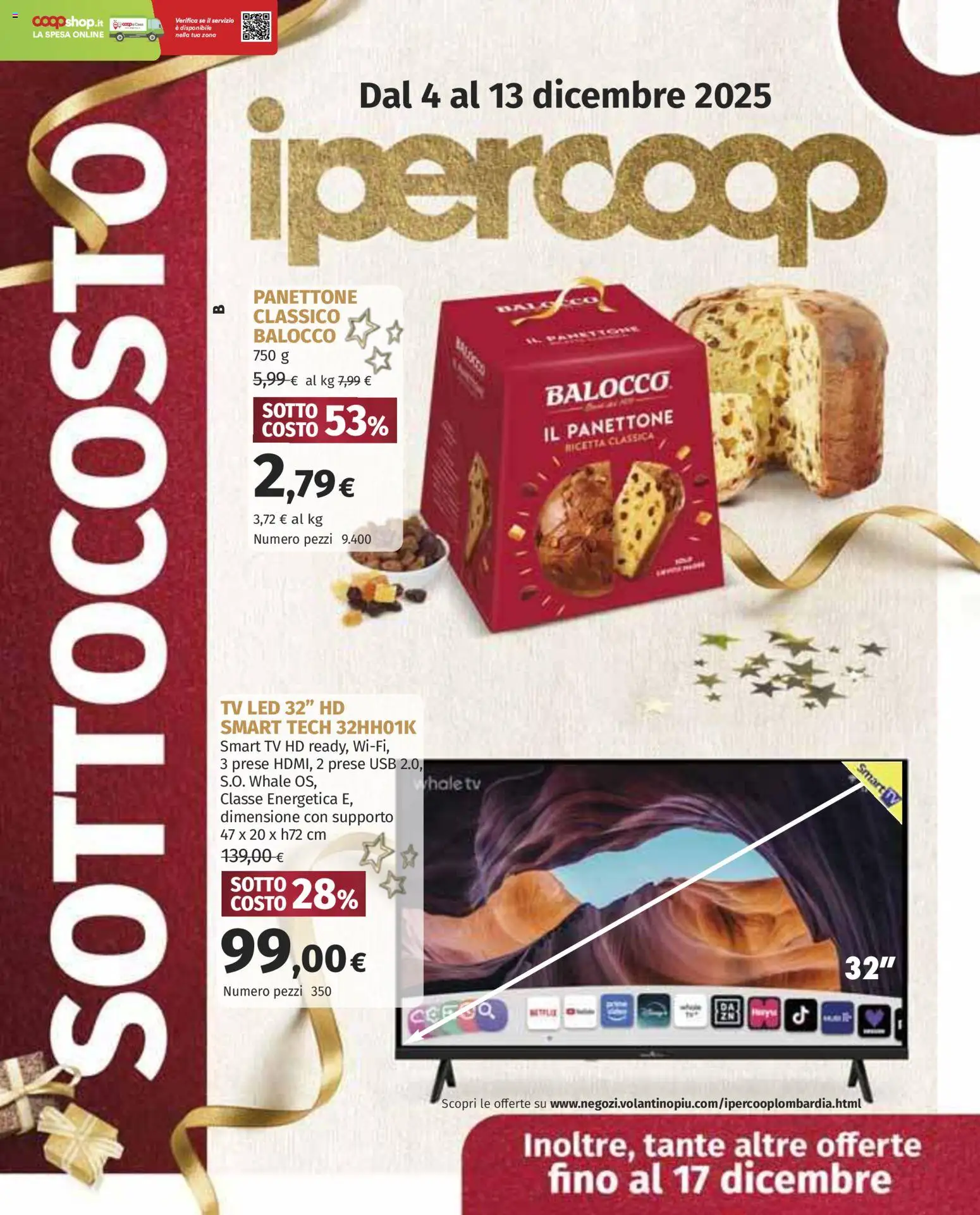 Volantino Ipercoop del 04.12.2025 | Pagina: 1 | Prodotti: smart TV, Panettone, TV, USB