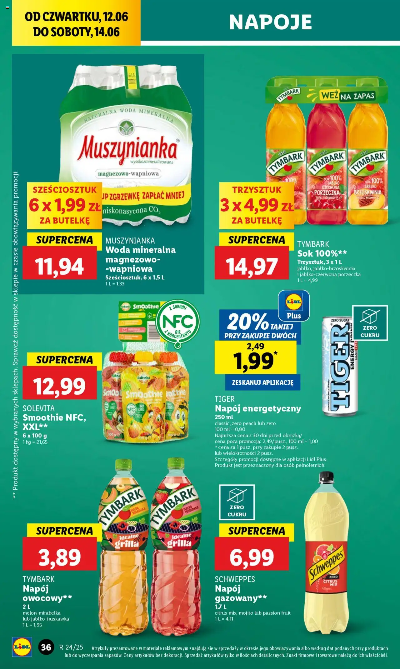 Lidl Gazetka od 12.06.2025 | Strona: 38 | Produkty: Brzoskwinia, Smoothie, Muszynianka, Woda