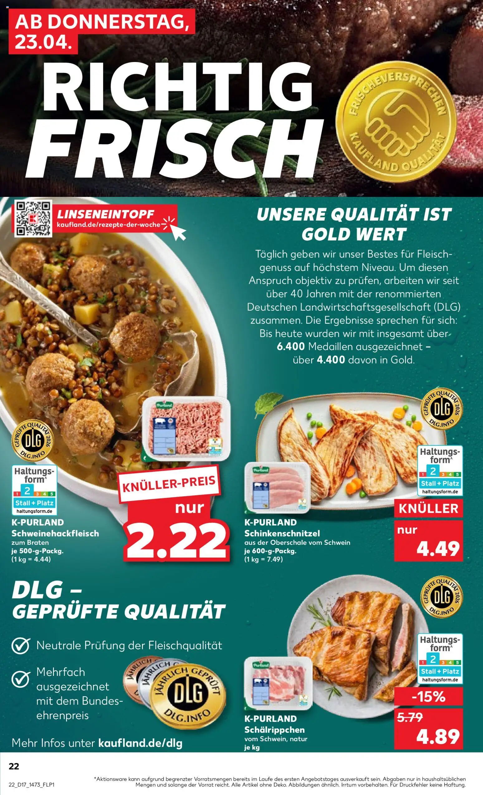 Kaufland Prospekt Potsdam	 – gültig ab 23.04.2026 | Seite: 22 | Produkte: Fleisch, Objektiv