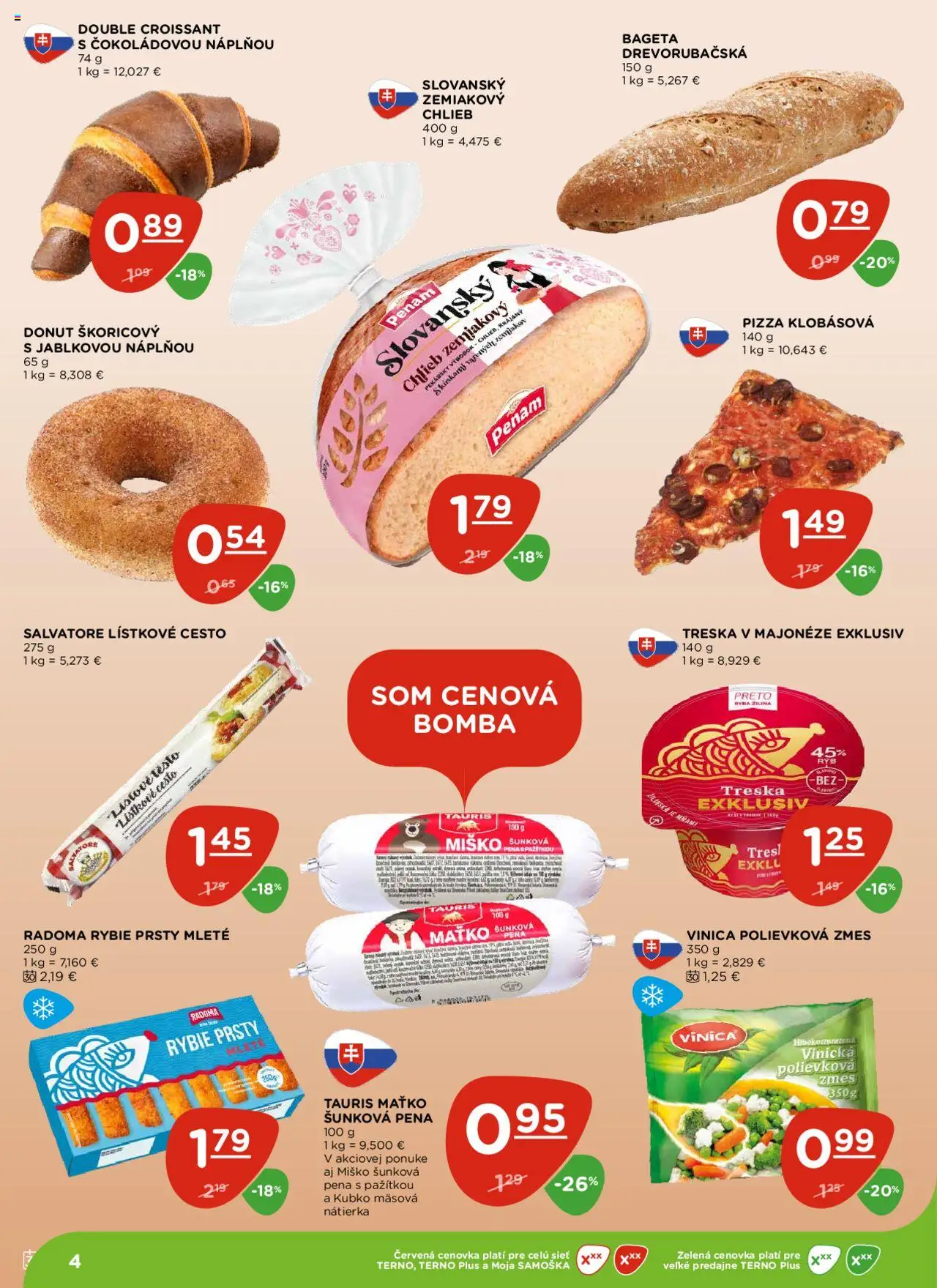 Nové Terno akcie – leták je platný od 16.10.2025 | Strana: 4 | Produkty: Pizza, Donut, Ryba, Treska