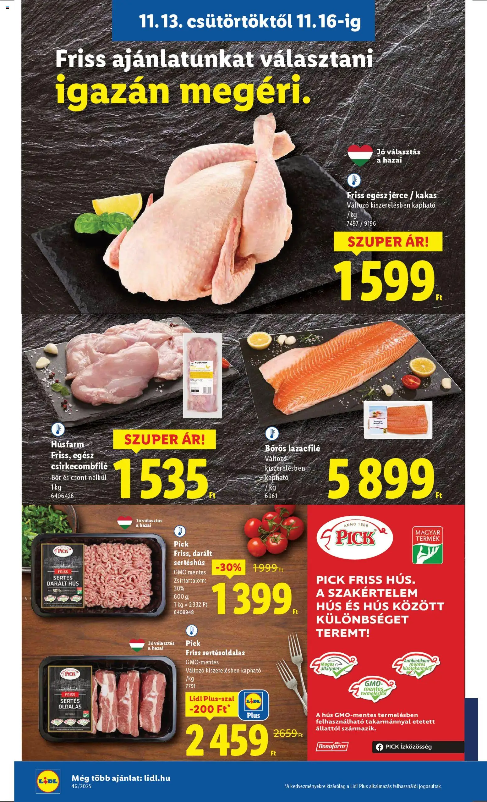 Lidl akciós ujság - amely érvényes a következő dátumtól: 13.11.2025 | Oldal: 6 | Termékek: Darált hús, Lazacfilé, Darált sertéshús, Bor