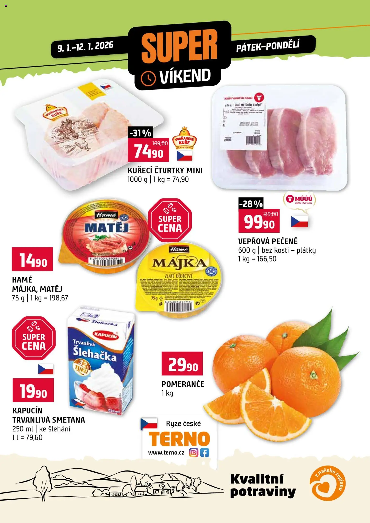 Terno leták - Super víkend od 09.01.2026 | Strana: 1 | Produkty: Rýže, Šlehačka, Potraviny, Kuře