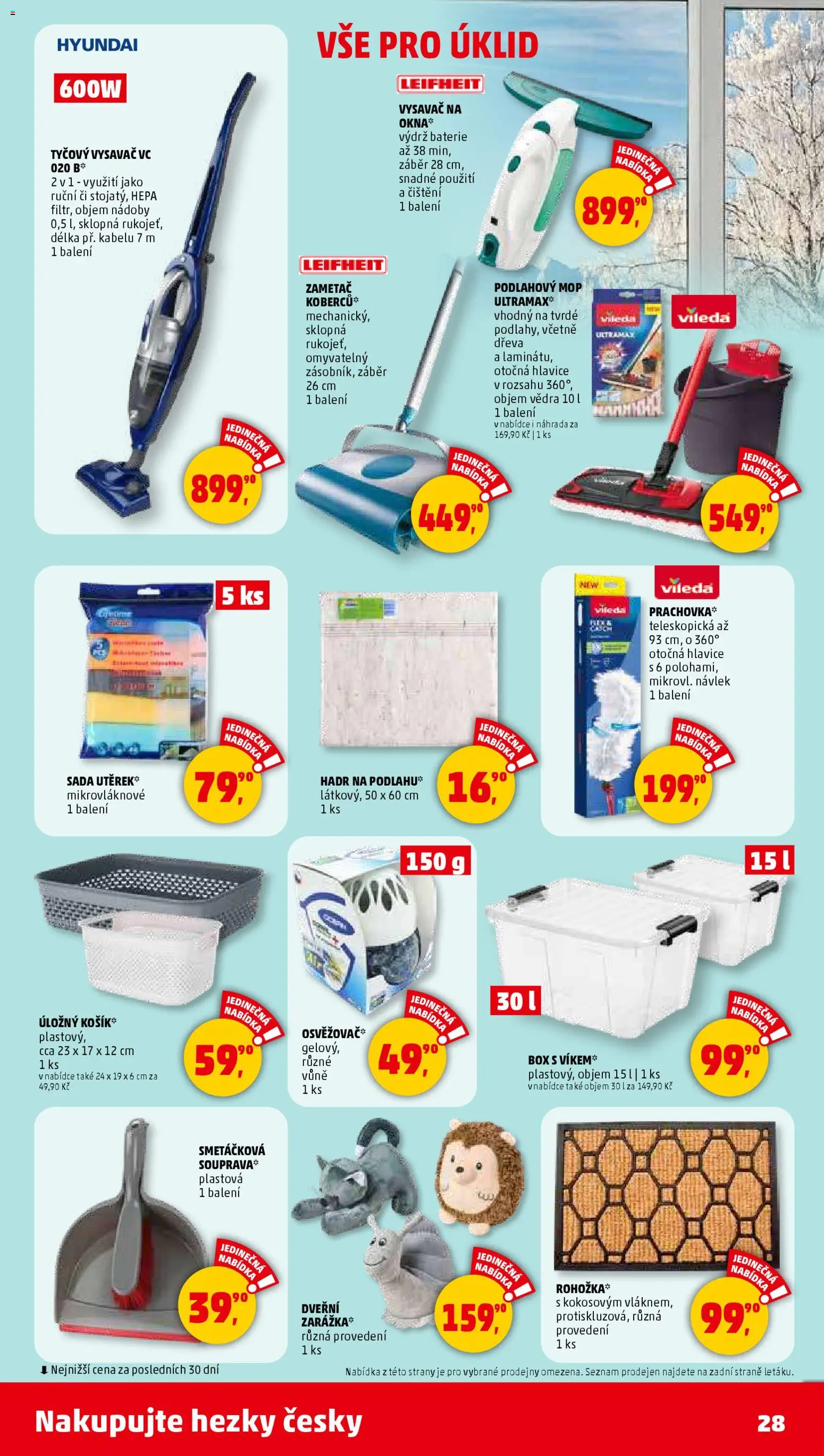 Penny Market leták - Čtvrtečník od 02.01.2026 | Strana: 28 | Produkty: Leifheit, Košík, Vysavač na okna, Mop