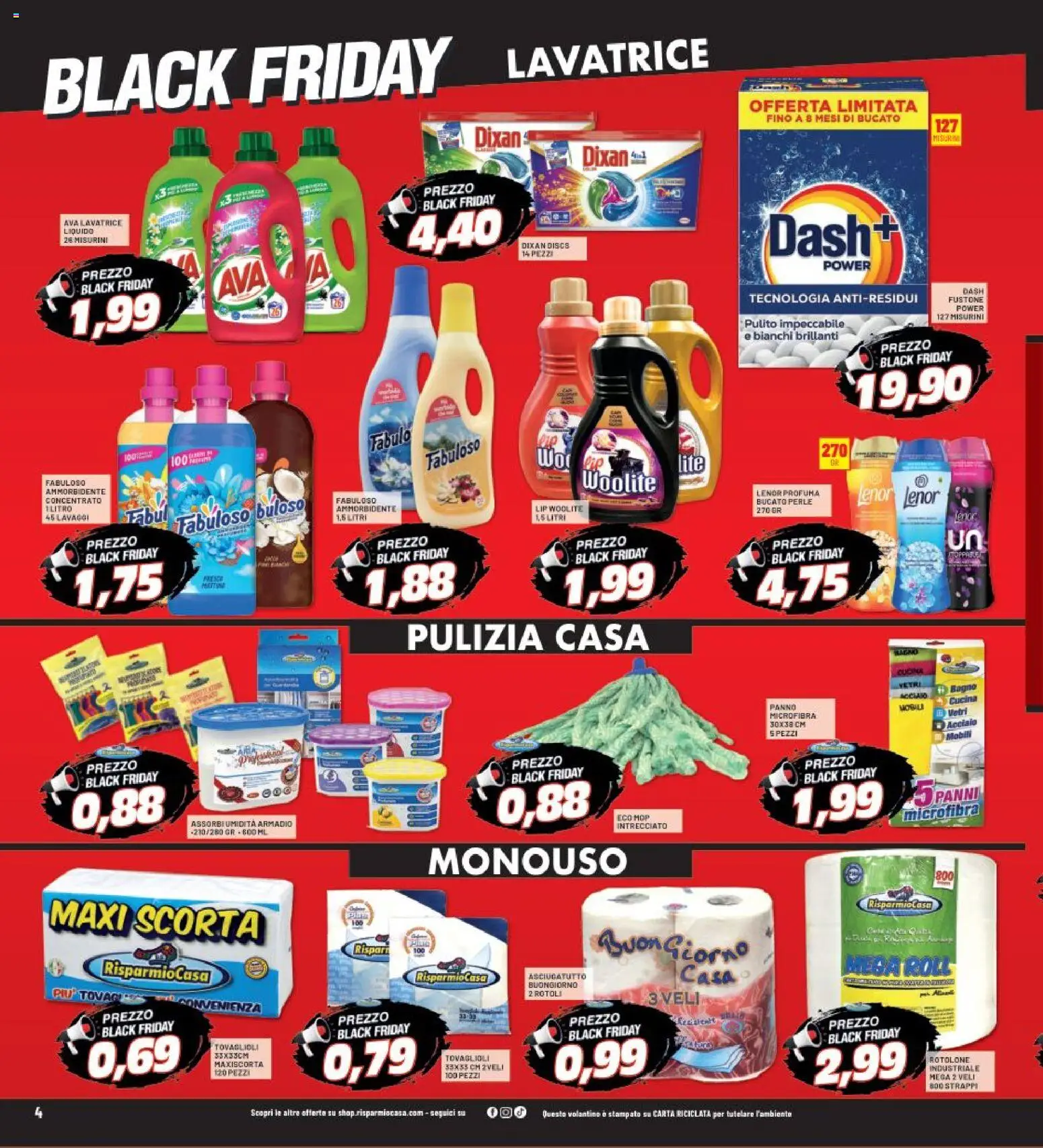Volantino RisparmioCasa del 13.11.2025 | Pagina: 4 | Prodotti: Ammorbidente, Lavatrice, Asciugatutto, Armadio