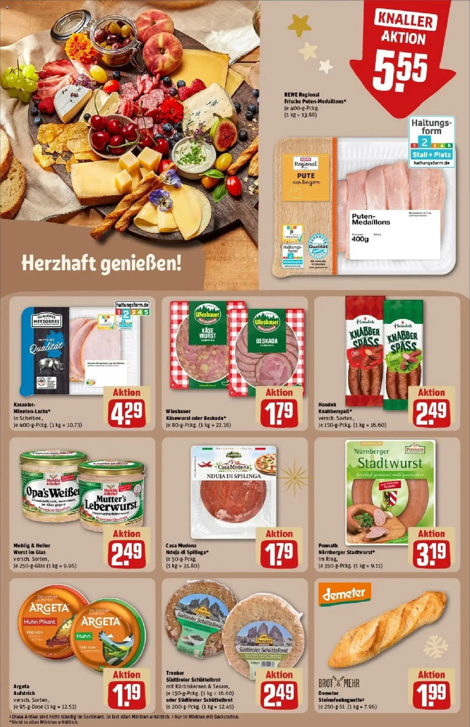 Rewe prospekt Augsburg	 – gültig ab 23.11.2025 | Seite: 16 | Produkte: Pute, Käse, Brot, Salami