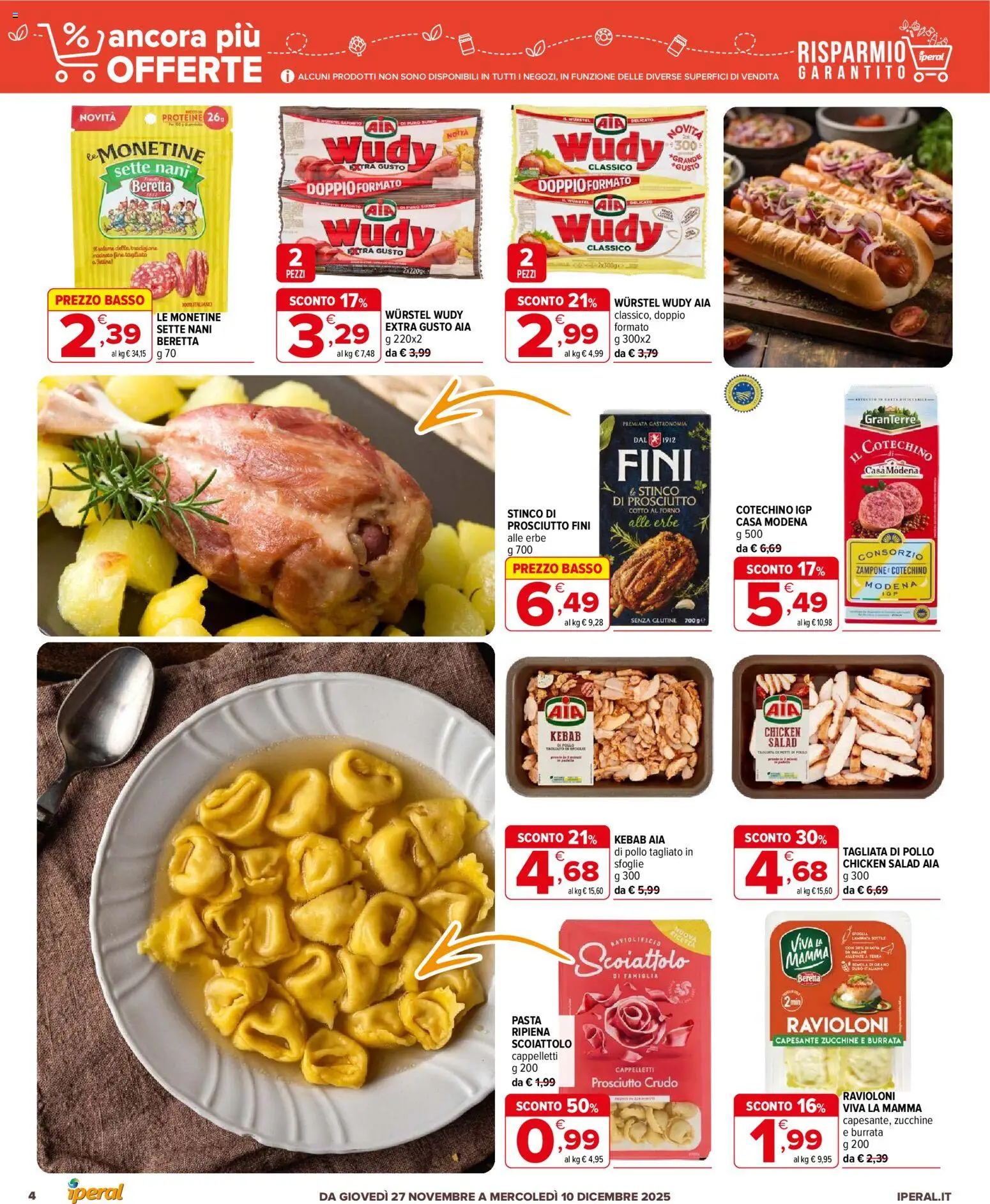 Volantino Iperal del 27.11.2025 | Pagina: 4 | Prodotti: Pollo, Prosciutto, Pasta, Terra
