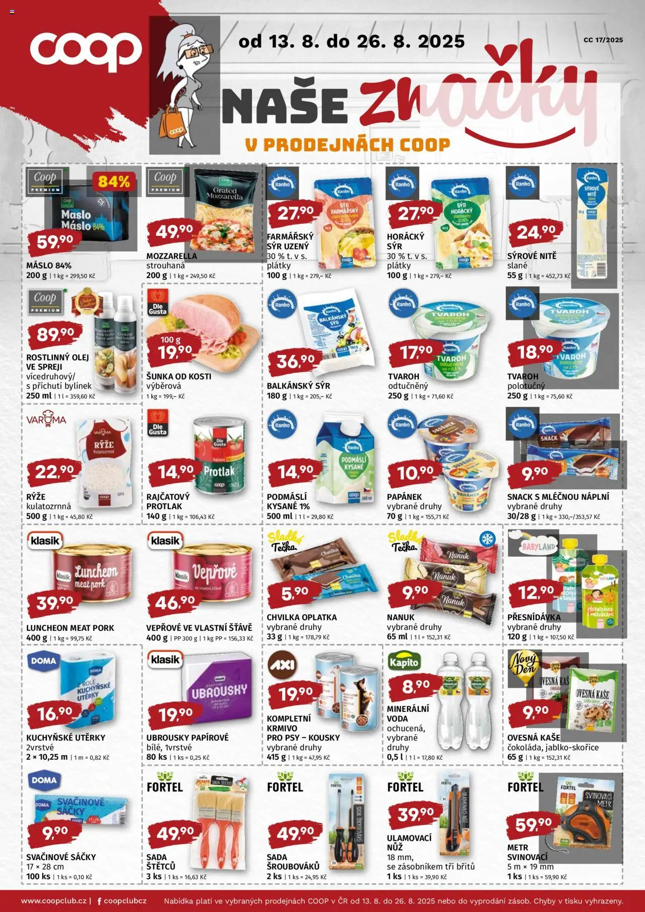 Trefa leták - COOP naše super ceny od 13.08.2025 | Strana: 2 | Produkty: Máslo, Šunka od kosti, Banán, Svačinové sáčky