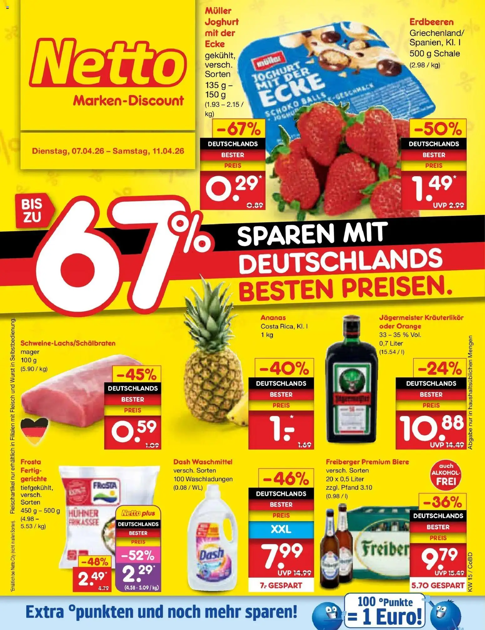 Netto Marken-Discount Prospekt Delitzsch	 – gültig ab 07.04.2026 | Seite: 1 | Produkte: Joghurt, Frosta, Wurst, Erdbeeren