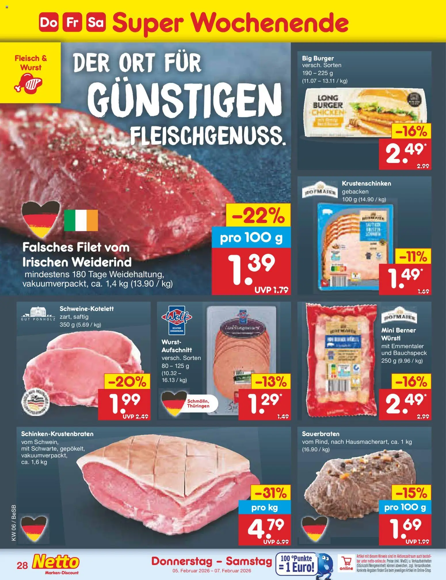 Netto Marken-Discount Prospekt 	 – gültig ab 02.02.2026 | Seite: 40 | Produkte: Würstl, Burger, Wurst, Fleisch