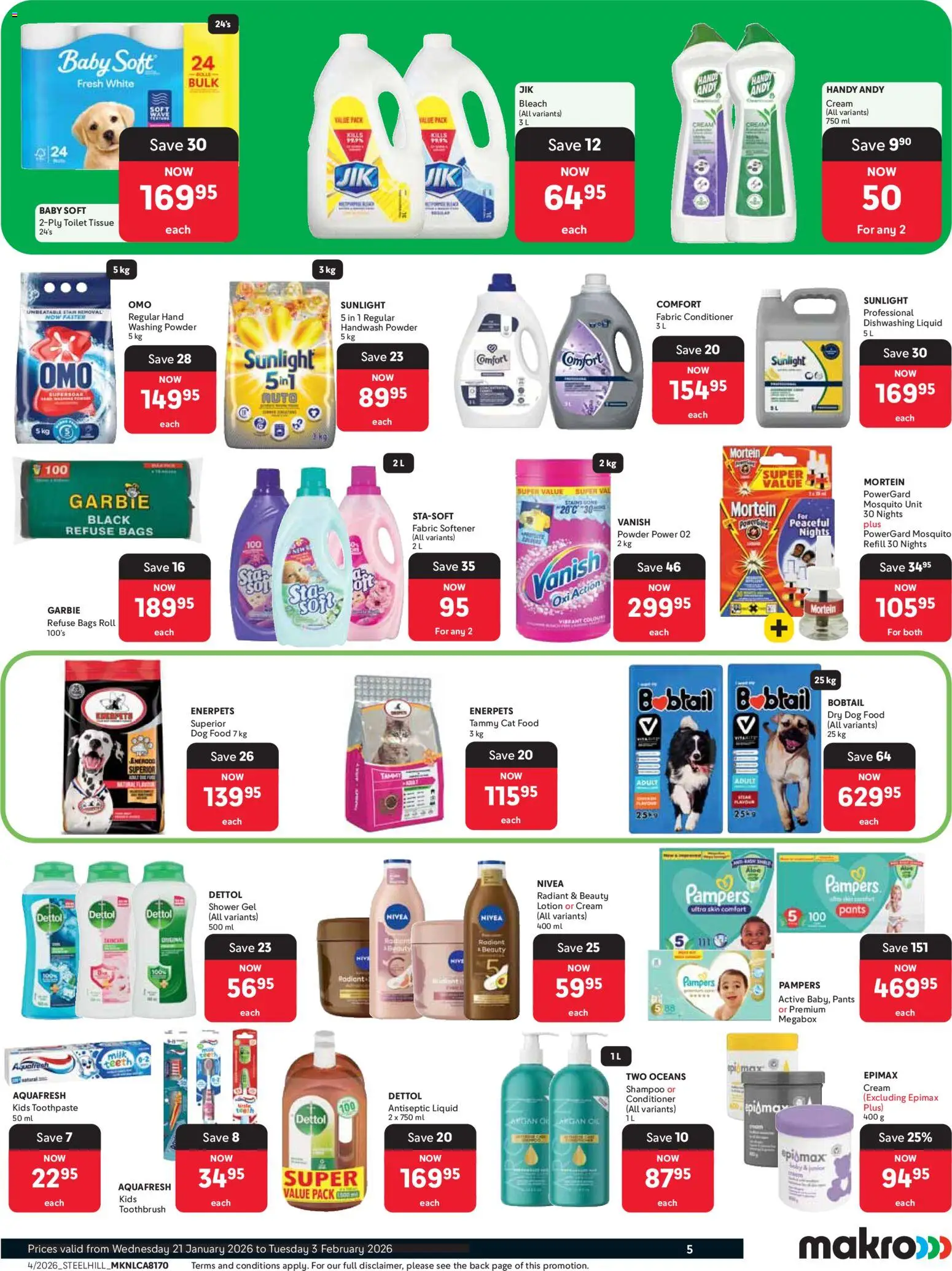 New Makro catalogue – valid from 21.01.2026 | Page: 5 | Products: Toilet, Bleach, Cat food, Dishwashing liquid