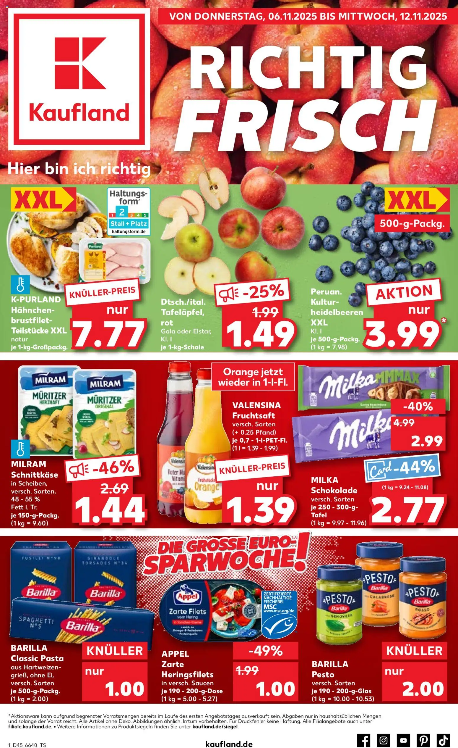 Kaufland prospekt Speyer	 – gültig ab 06.11.2025 | Seite: 1 | Produkte: Barilla, Milka, Valensina, Milram
