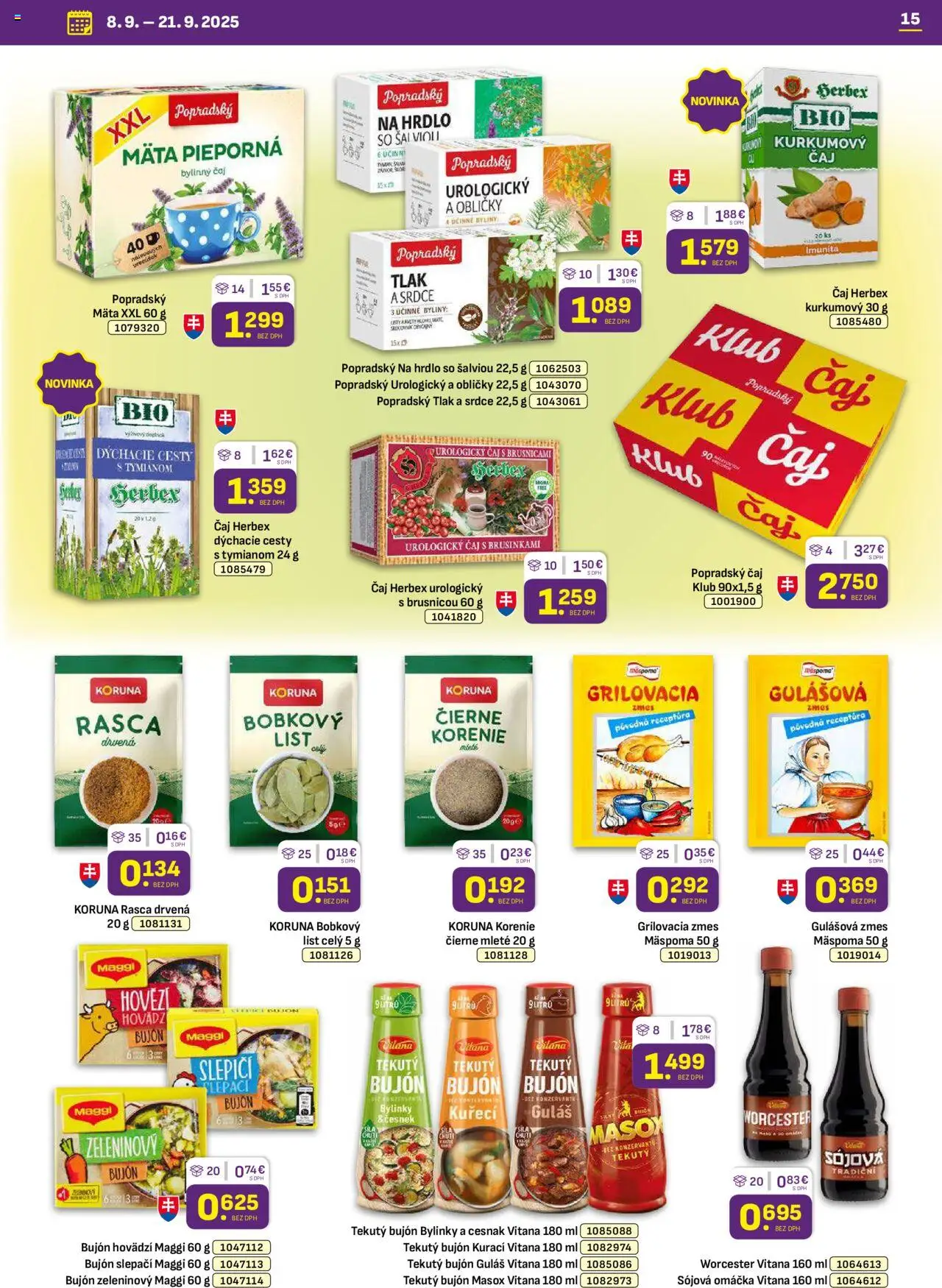 Nové Libex akcie – leták je platný od 08.09.2025 | Strana: 15 | Produkty: Zázvor, Masox, Čaj, Korenie