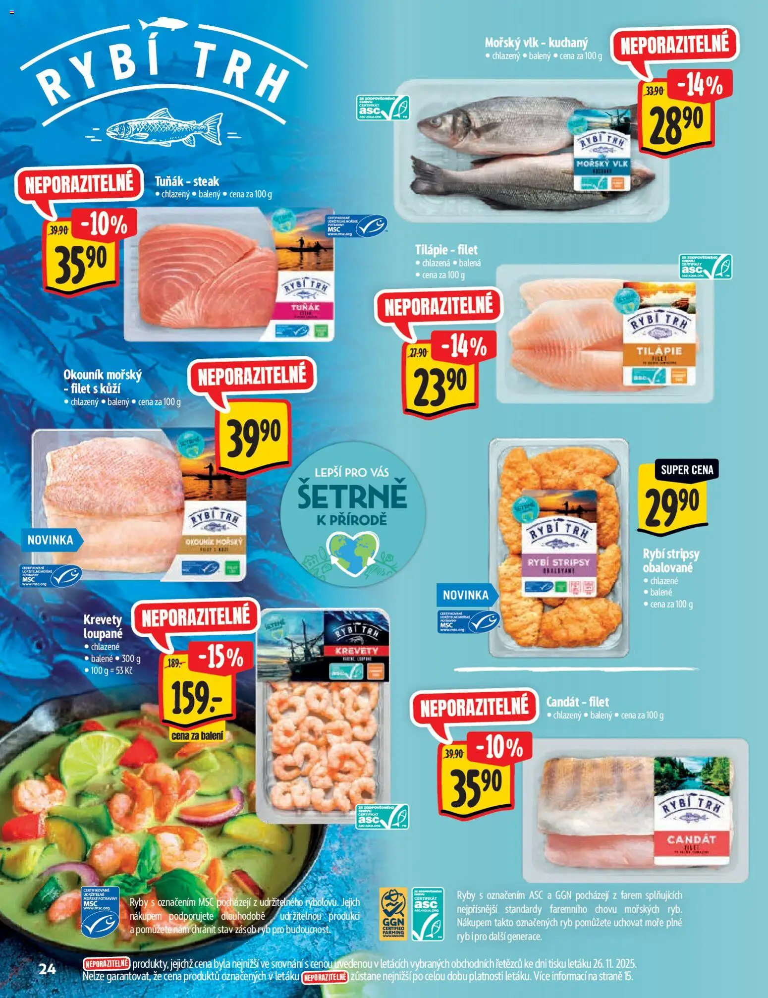 Albert katalog - Supermarket - Delikatesy od 03.12.2025 | Strana: 24 | Produkty: Tuňák, Tilapie, Potraviny, Tuňák steak