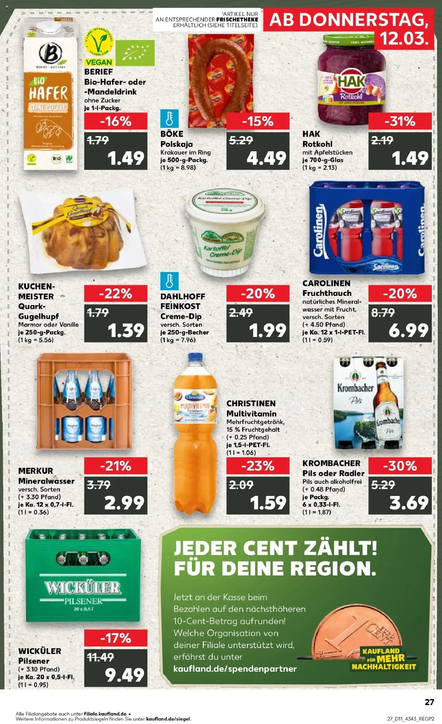 Kaufland Prospekt Gütersloh	 – gültig ab 09.03.2026 | Seite: 39 | Produkte: Quark, Mineralwasser, Wasser, Krombacher