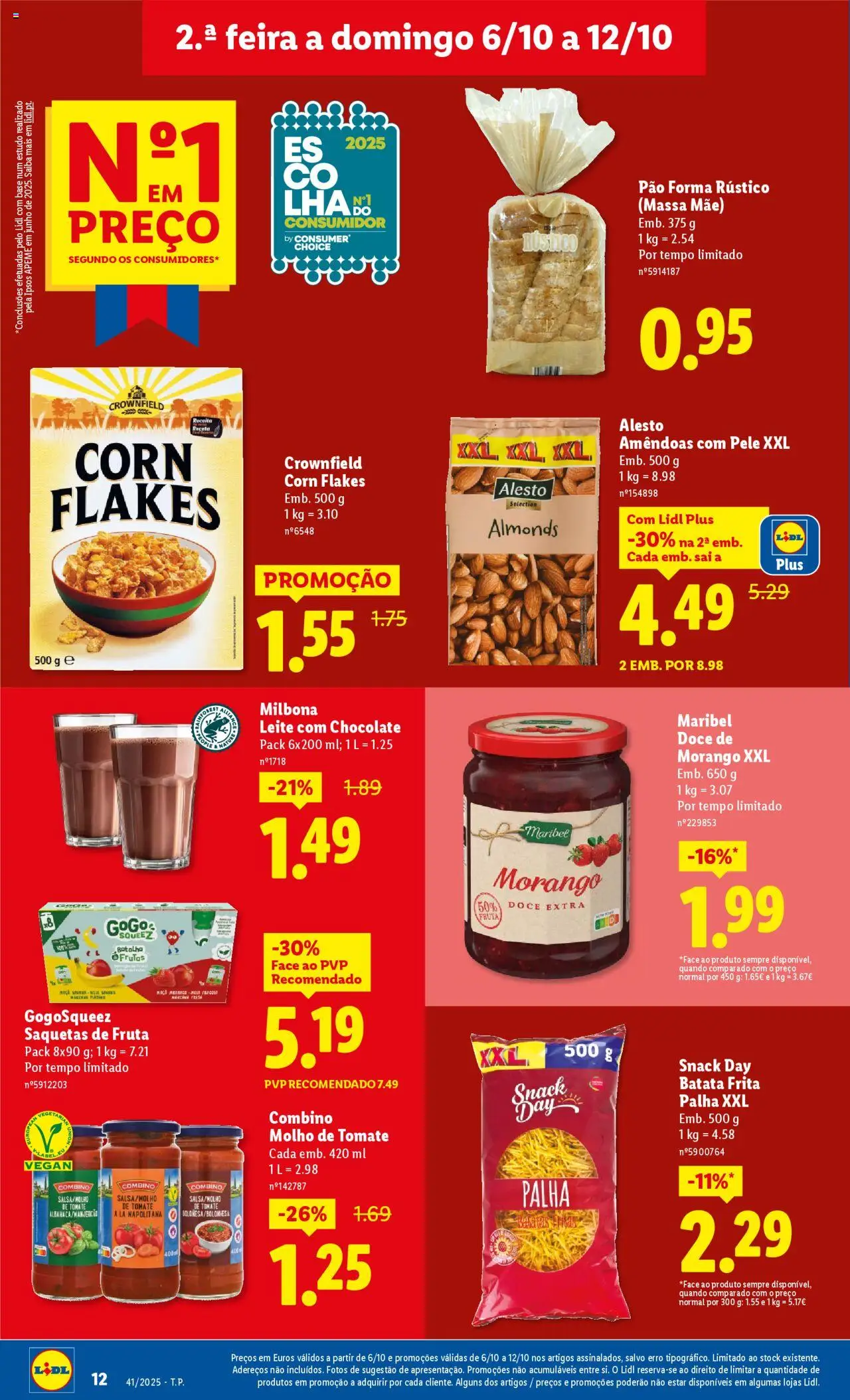 Lidl folheto │ válido de 06.10.2025 | Página: 12 | Produtos: Amêndoas, Batata frita, Leite, Tomate