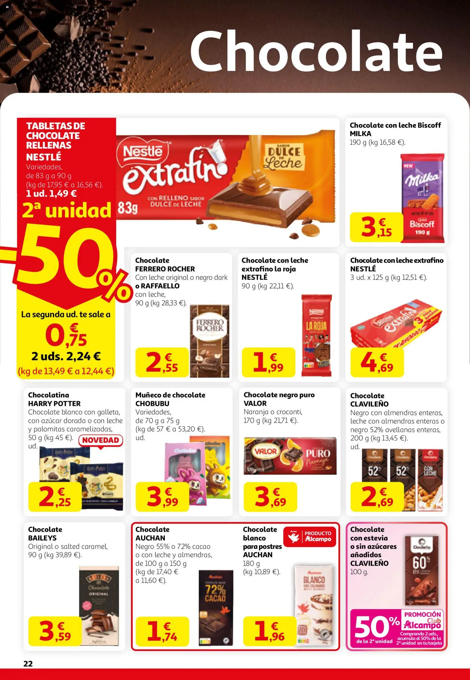 Alcampo folleto │ válido desde el 12.02.2026 | Página: 22 | Productos: Leche, Chocolate, Té, Φρυγανιές σικάλεως
