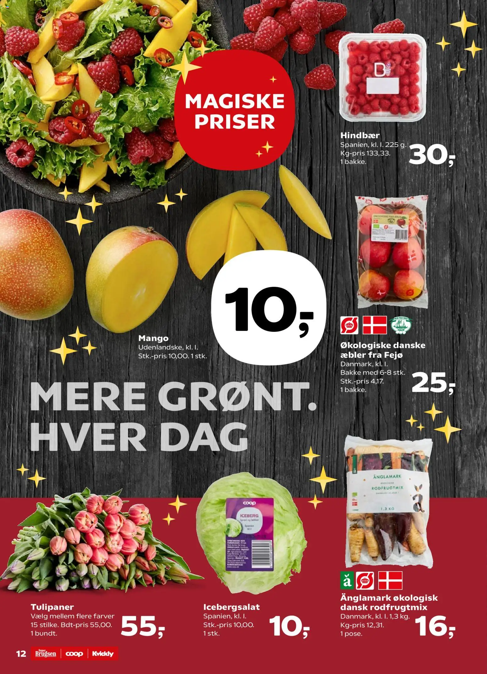 Super Brugsen tilbudsavis – gyldig fra 31.10.2025 | Side: 12 | Produkter: Mango, Æbler, Hindbær, Icebergsalat
