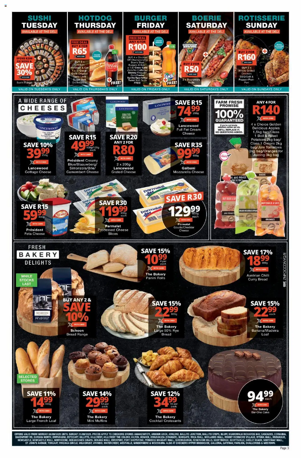 New Checkers catalogue – valid from 08.09.2025 | Page: 3 | Products: Bread, Tomatoes, Máscara de pestañas, Chilli