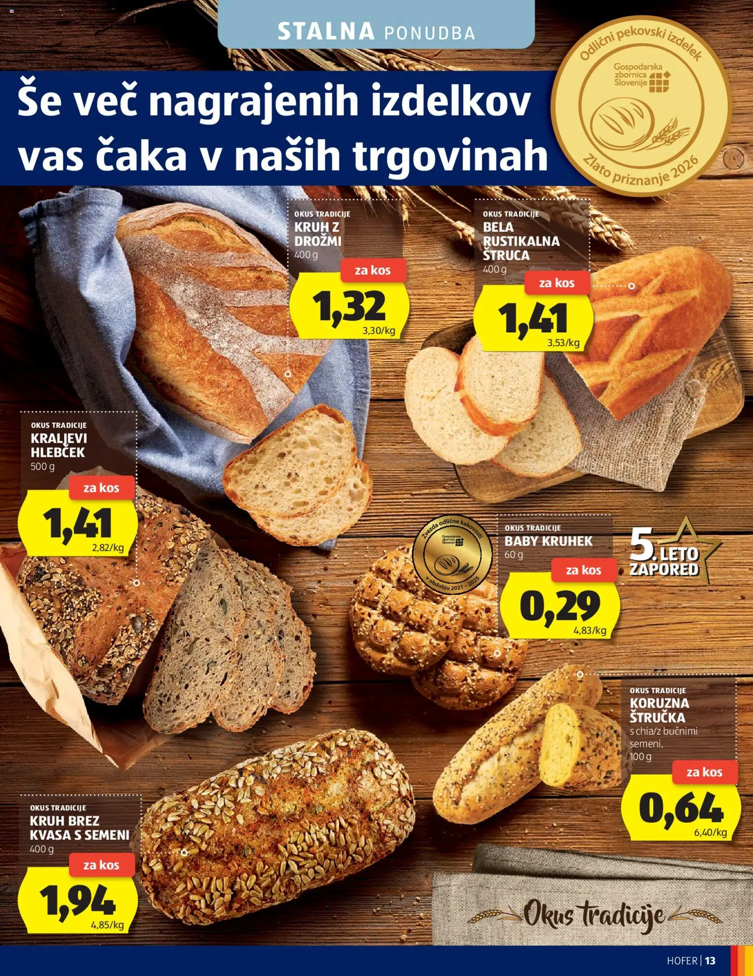Novi Hofer katalog ponudbe – veljaven od 25.02.2026 | Stran: 13 | Izdelki: Štručka, Kos, Kruh