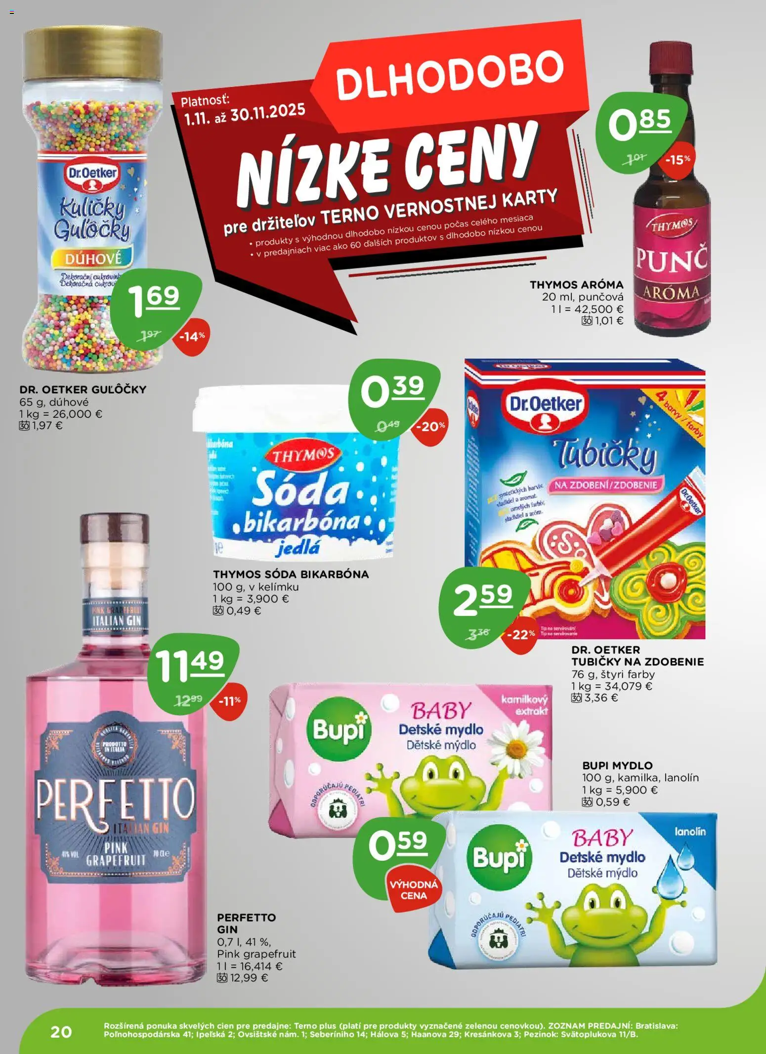 Nové Terno akcie – leták je platný od 13.11.2025 | Strana: 20 | Produkty: Mydlo, Gin, Grapefruit