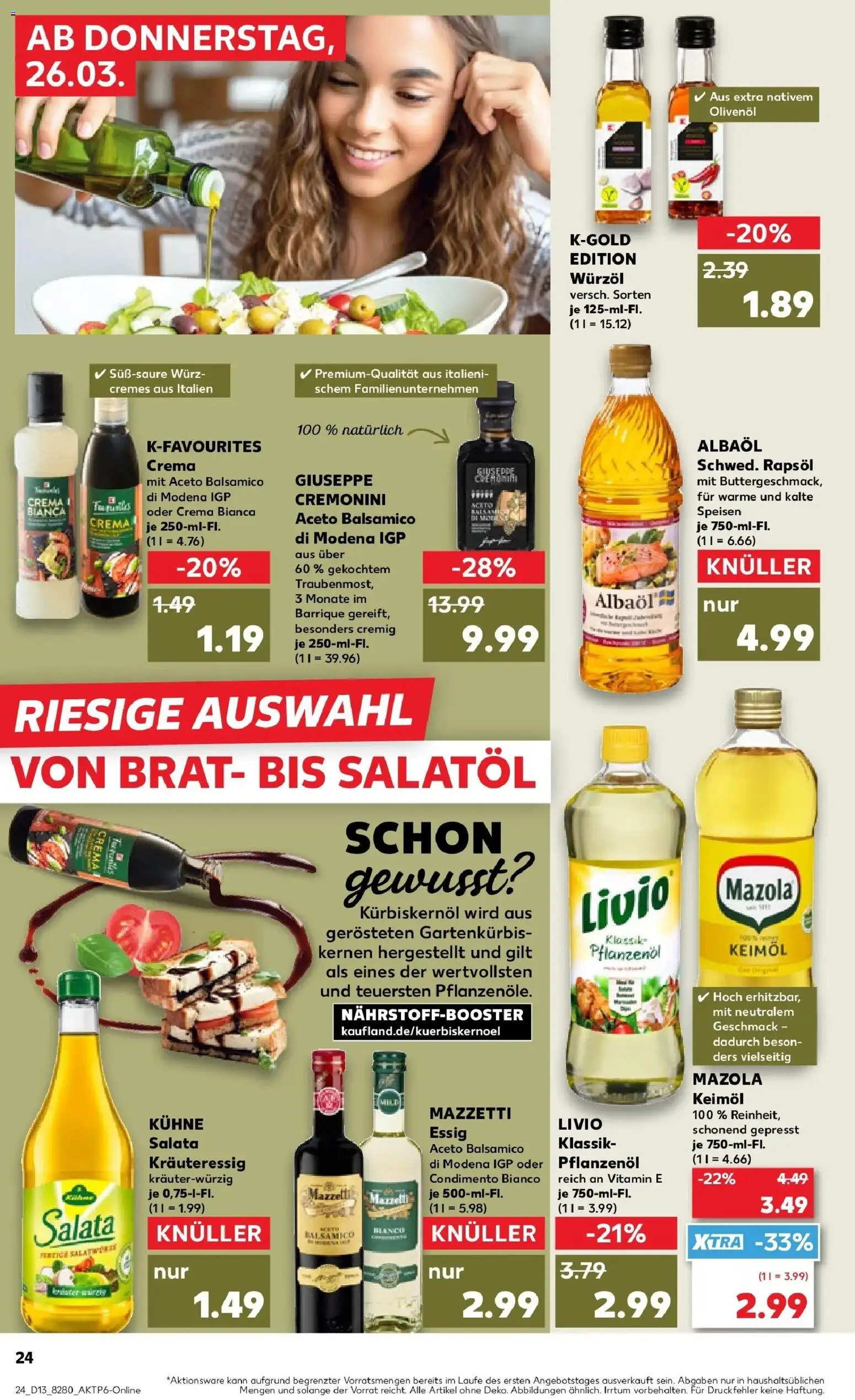 Kaufland Prospekt Hameln	 – gültig ab 26.03.2026 | Seite: 24 | Produkte: Kürbiskernöl, Balsamico, Essig, Rapsöl