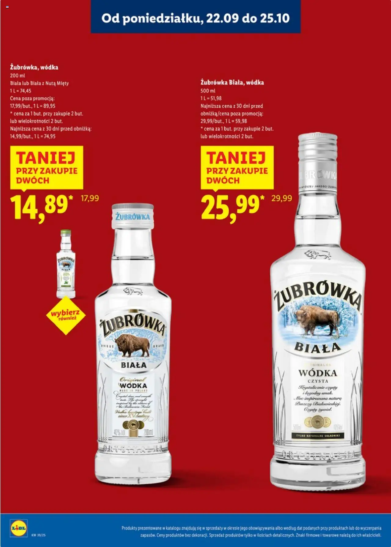 Lidl Katalog alkoholi mocnych od 22.09.2025 | Strona: 4 | Produkty: Żubrówka, Vodka, Wódka